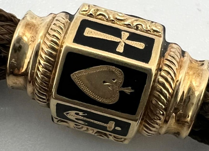 Antike Biedermeier-Haarkette mit Medaillon & möglichem Meteoritstein – Ein Symbol der Liebe und Erinnerung