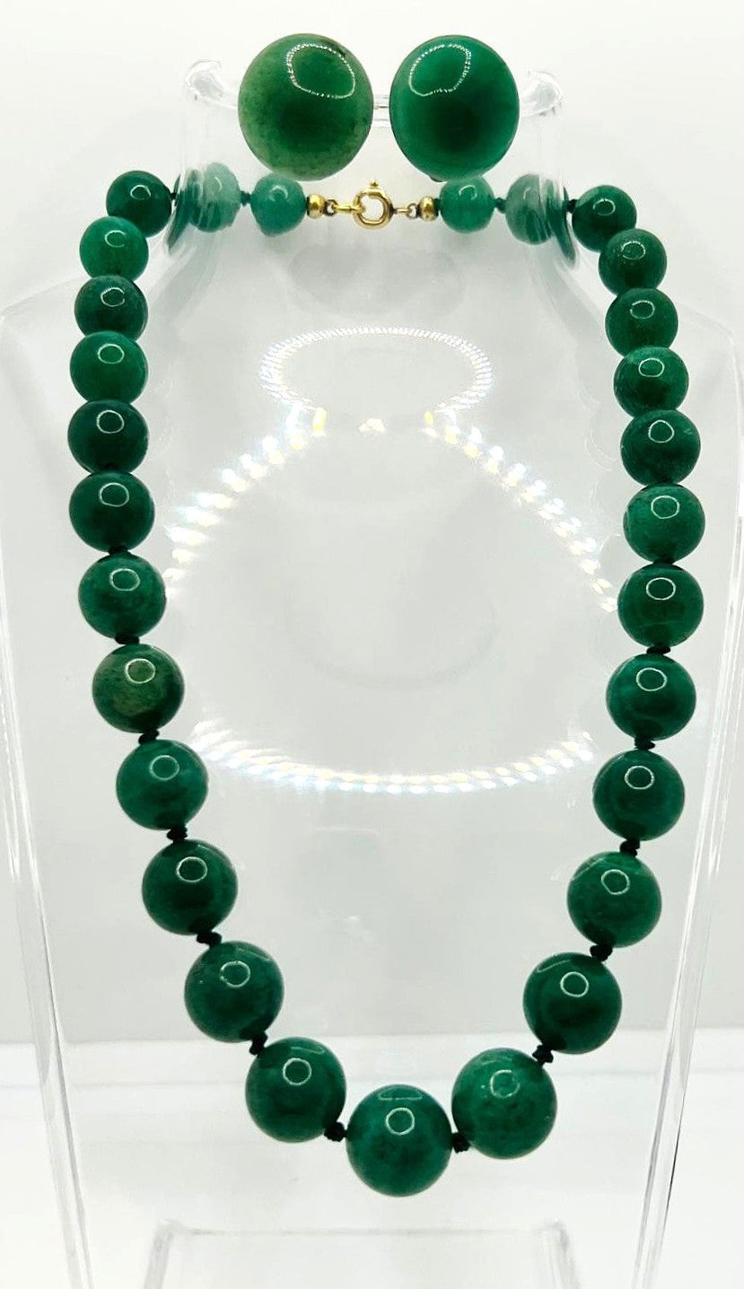 Aventurin Kette mit vergoldeten Ohrclips
