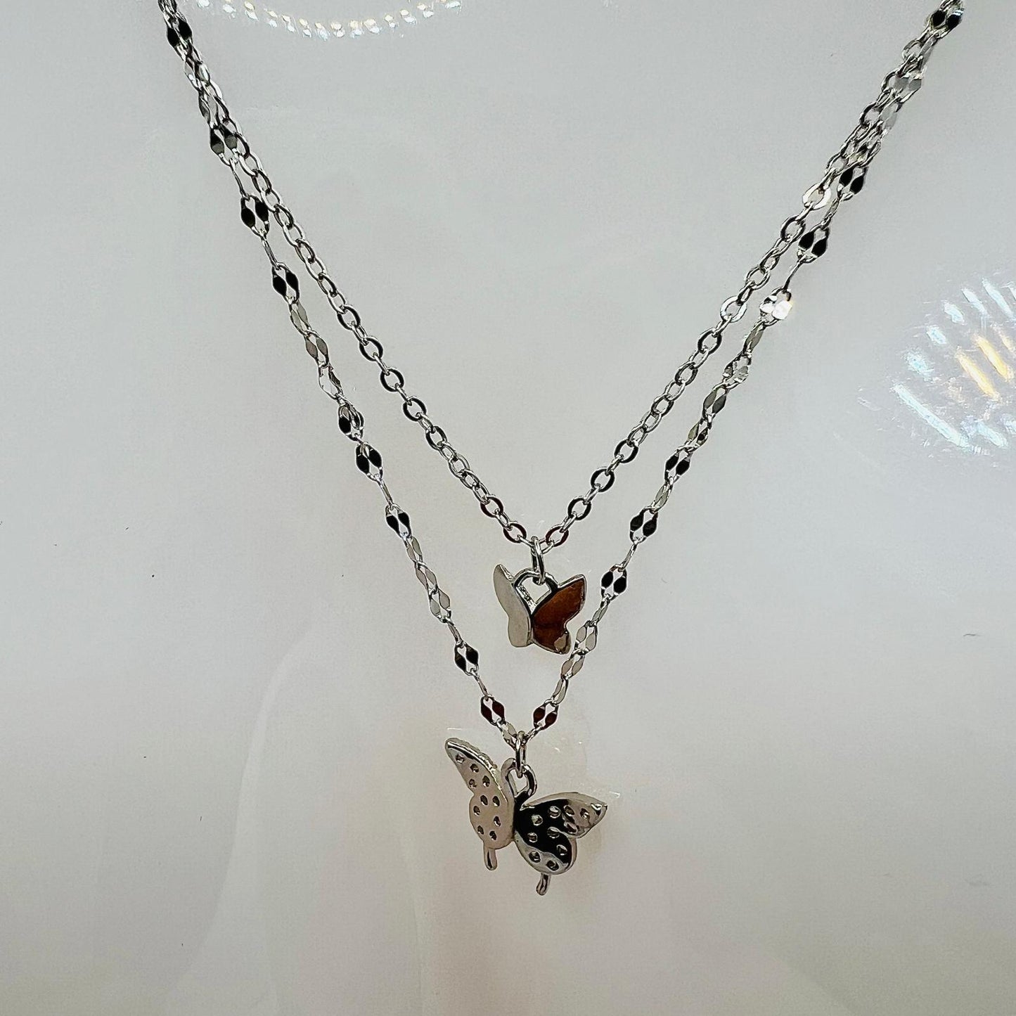 Doppelreihige Schmetterlingskette mit Zirkon aus 925 Silber