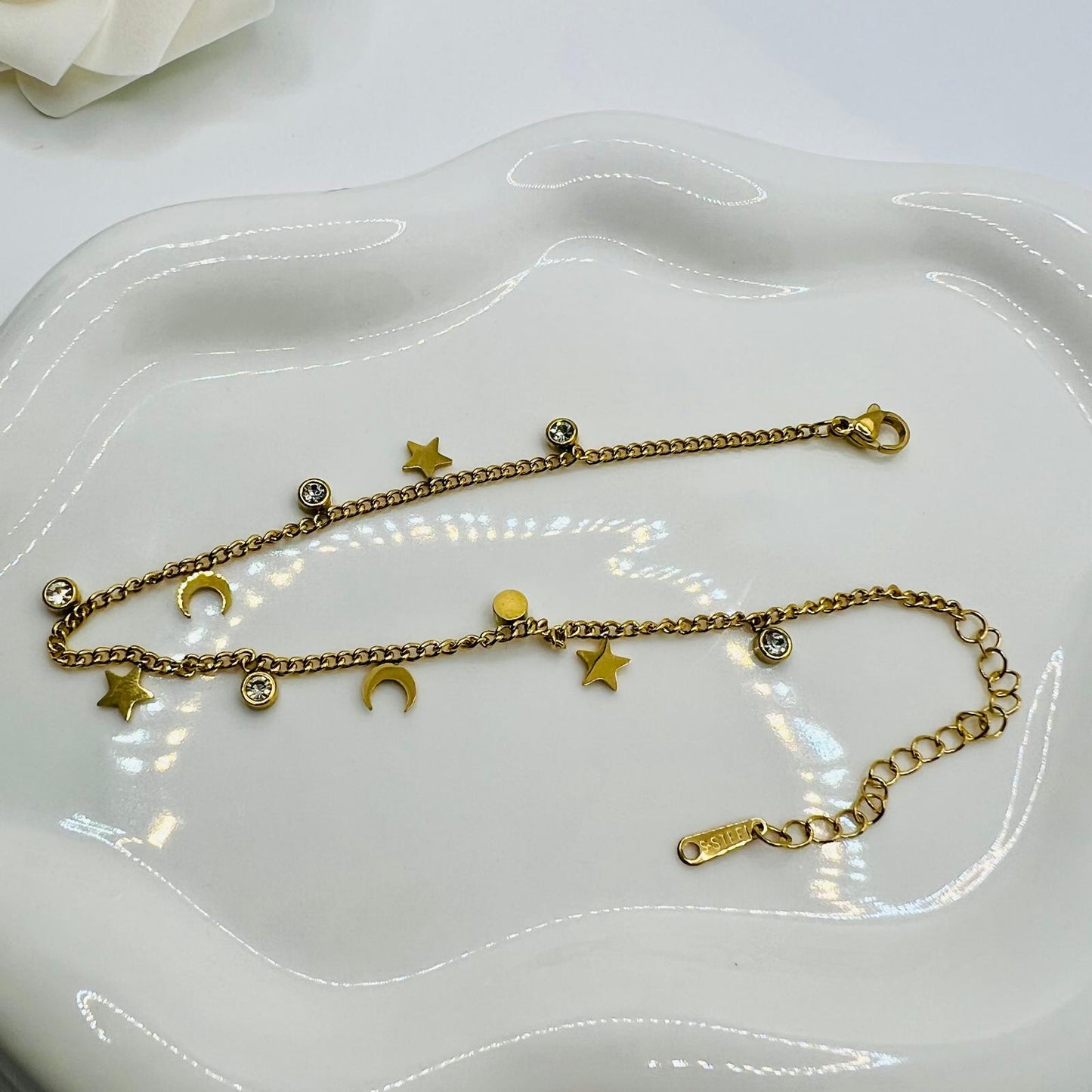 Edelstahl Fußkette mit Zirkonia
