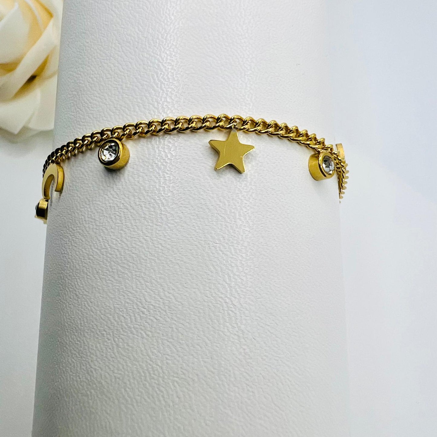 Goldene Edelstahl Fußkette mit Zirkonia