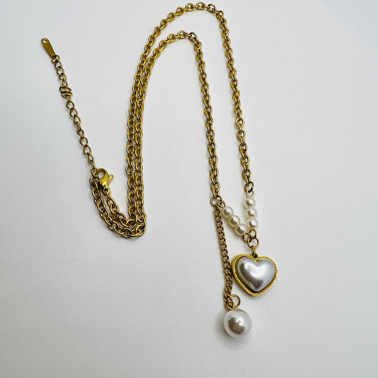 Edelstahl Kette mit Herz und Perlen