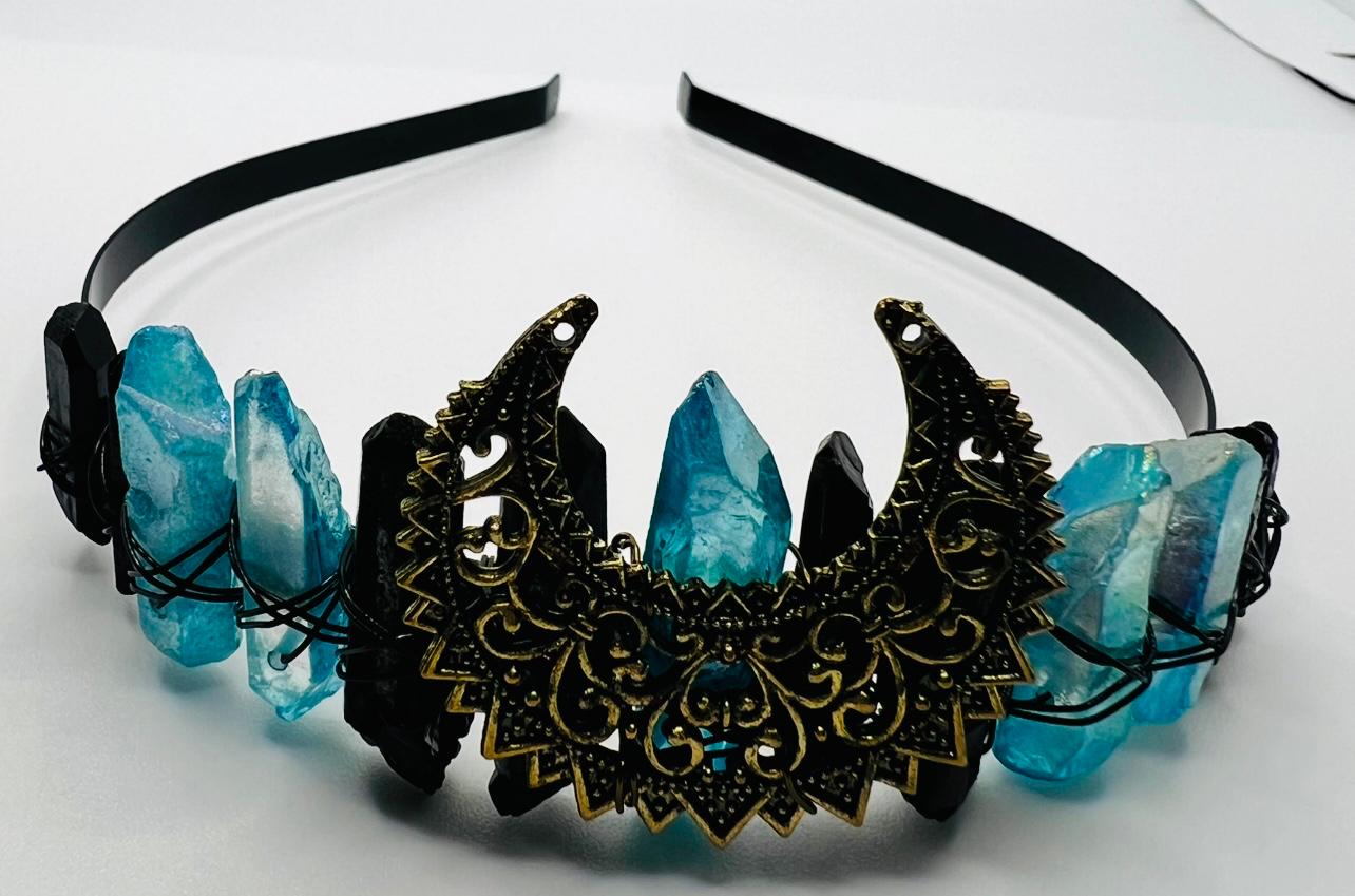 Handgefertigte Aura Quarz Mond Tiara