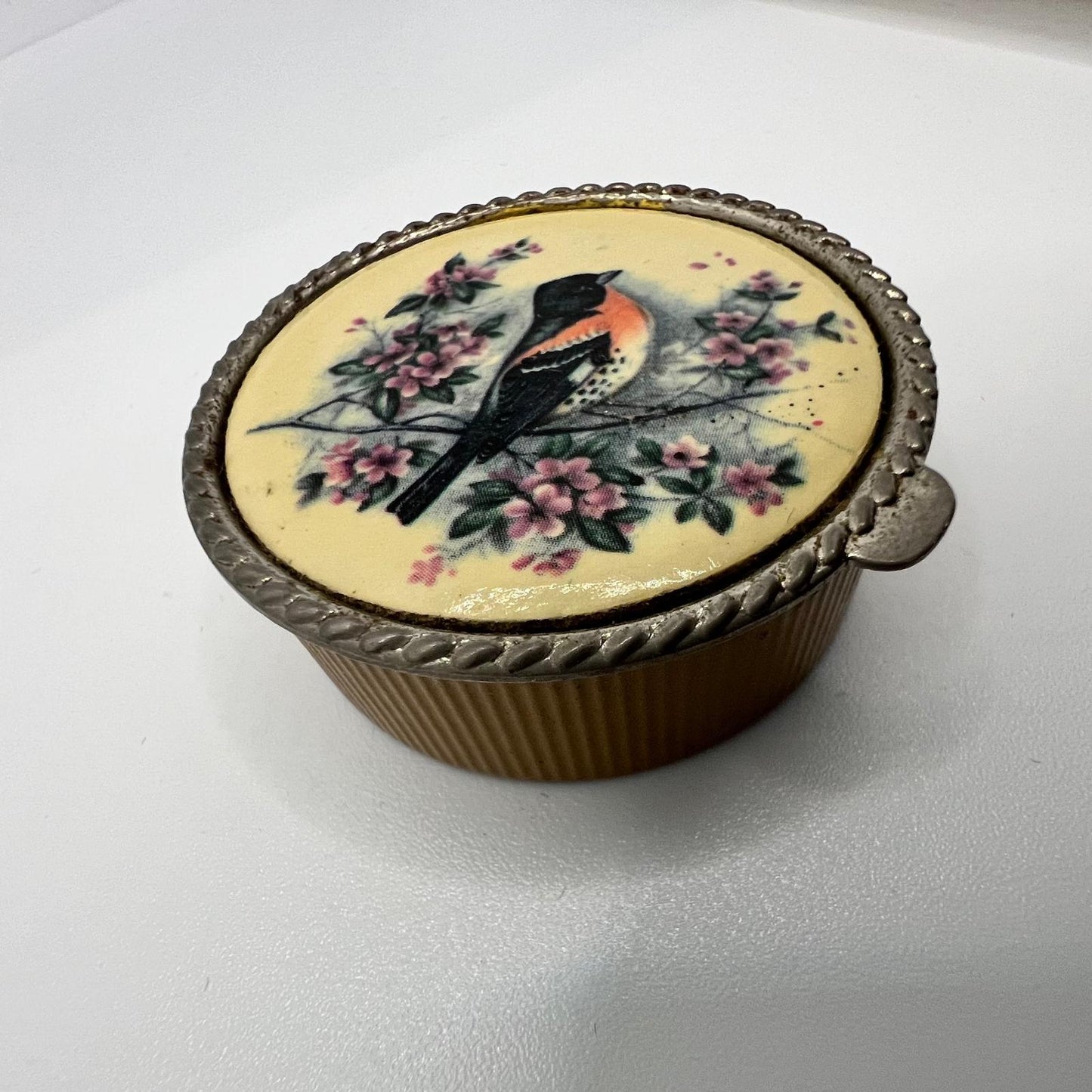 Pillendose Vogel und Blumenmalerei