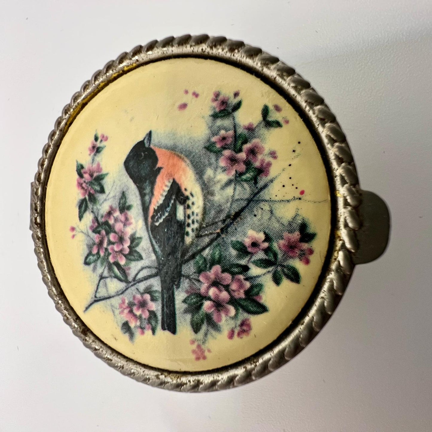 Pillendose Vogel und Blumenmalerei