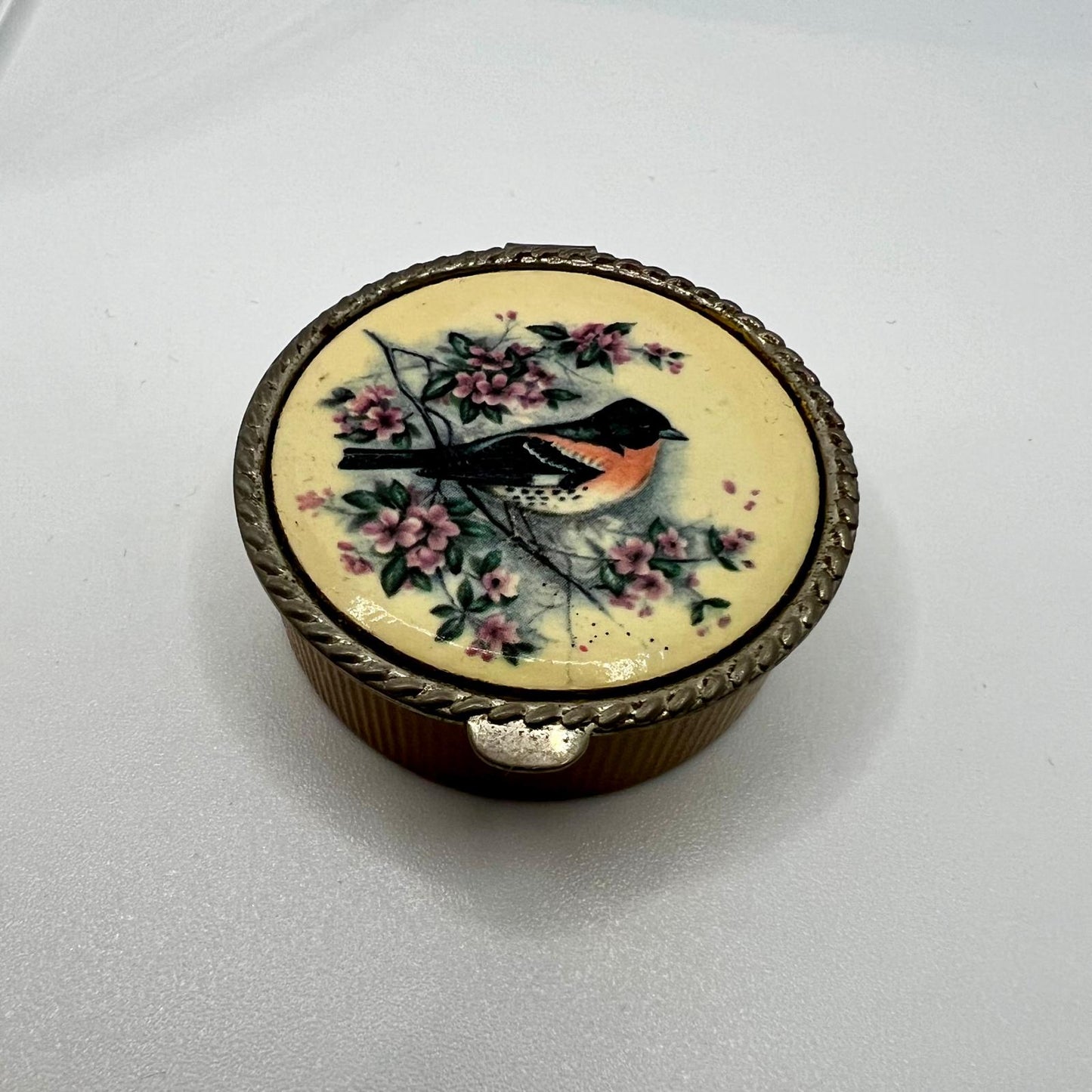 Pillendose Vogel und Blumenmalerei