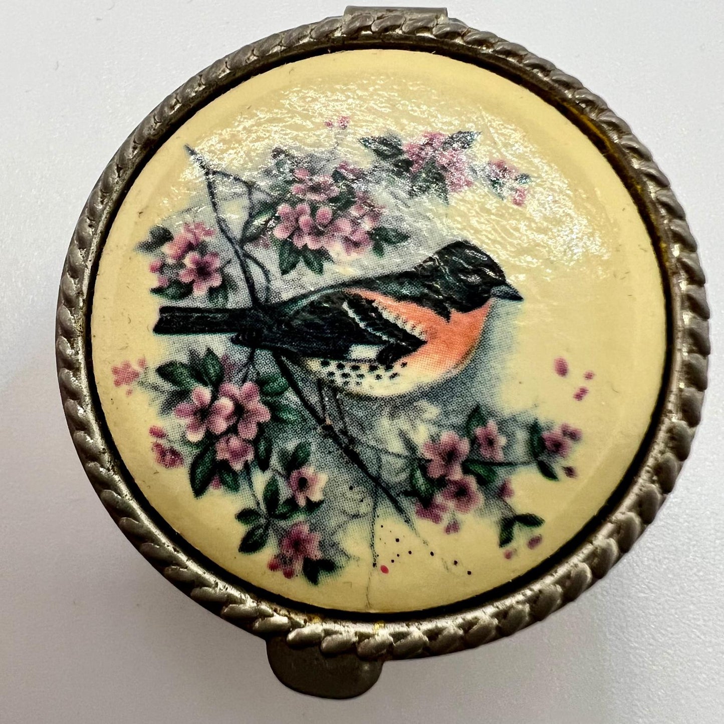 Pillendose Vogel und Blumenmalerei