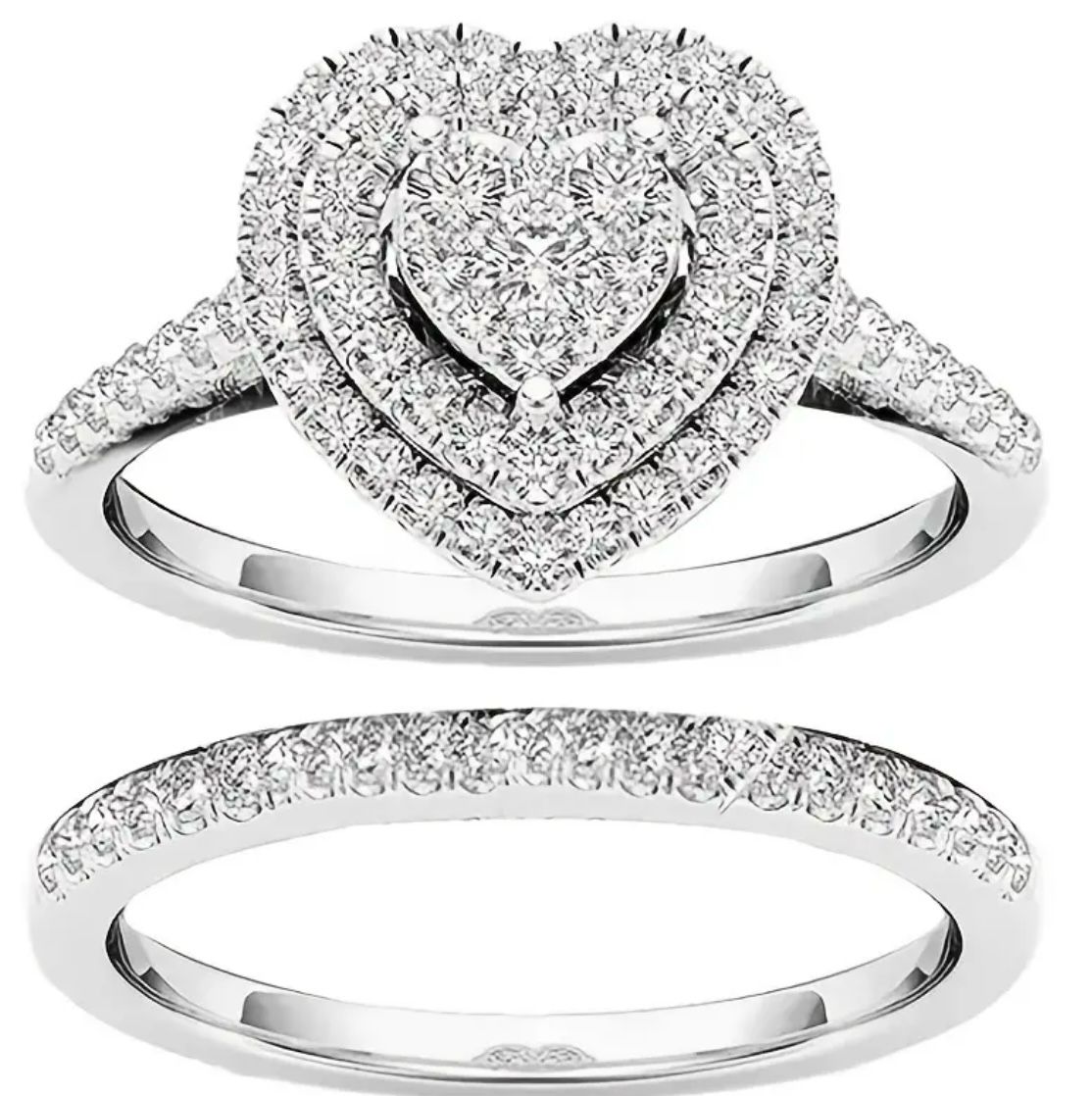 Herz Ring mit Zirkon 2er Set