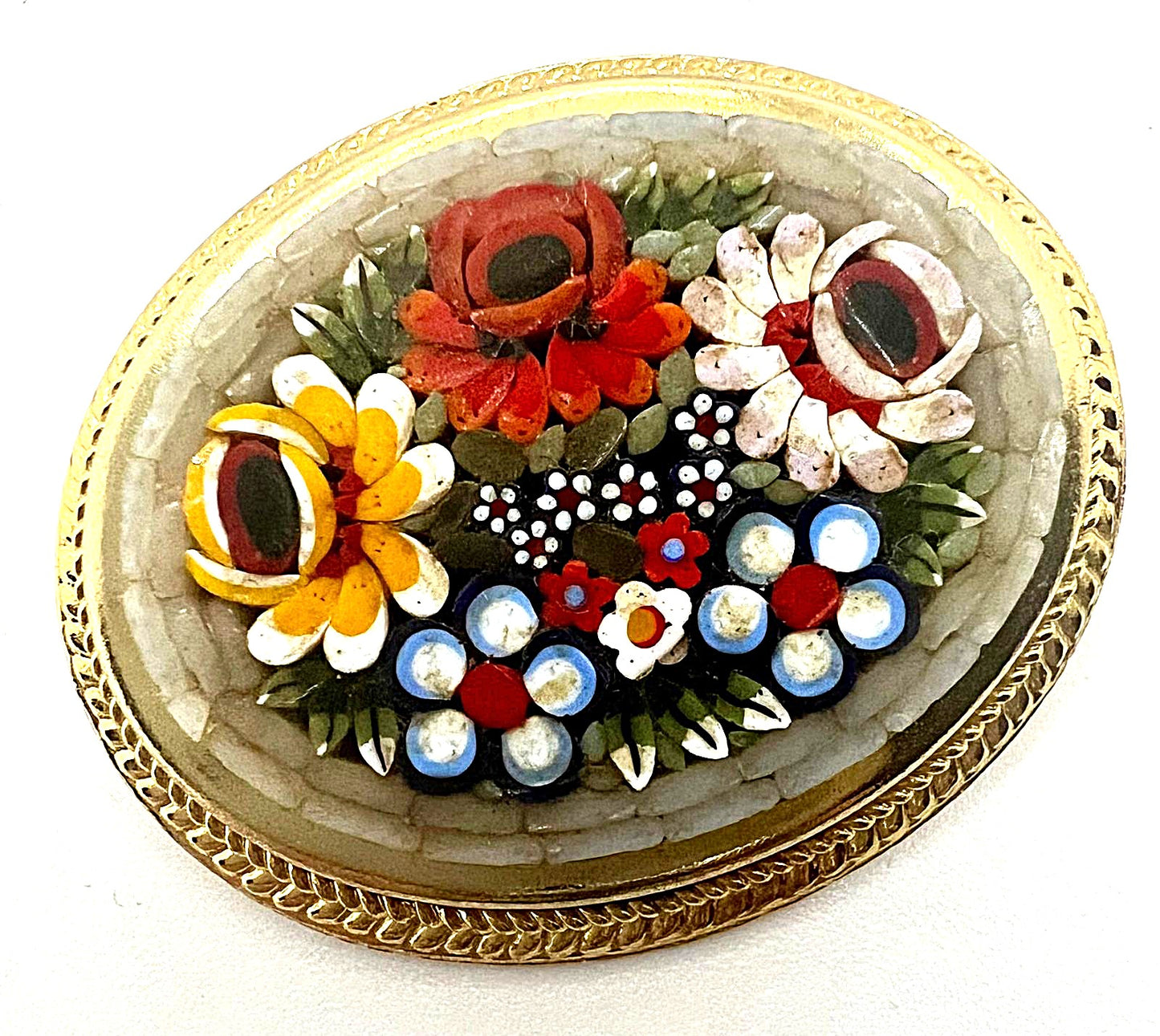 Mikromosaik Brosche mit Blumenmotiv