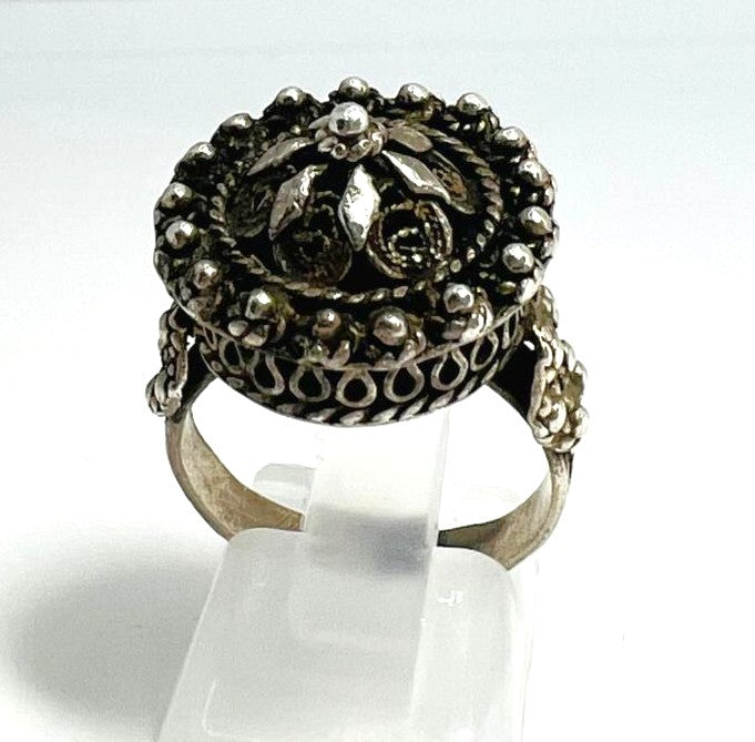 Handgearbeiteter Vintage Silberring mit Filigran-Ornamentik | Größe 7 – Einzigartiger Unikatschmuck