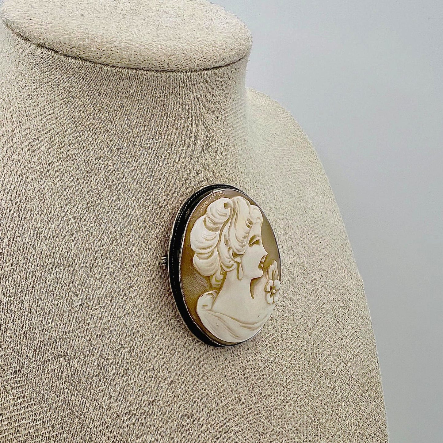Biedermeier Antik Gemme Frau Brosche Anhänger in 800 Silber