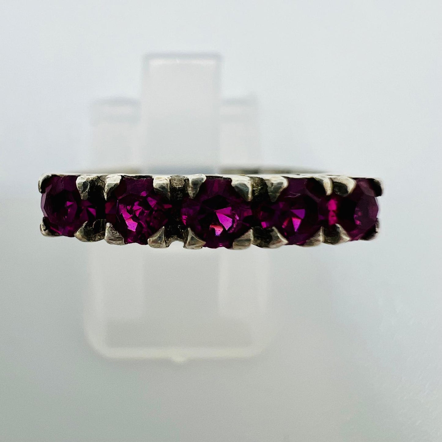 Art Deco 925 Silber Ring mit 5 Rubin Edelsteinen