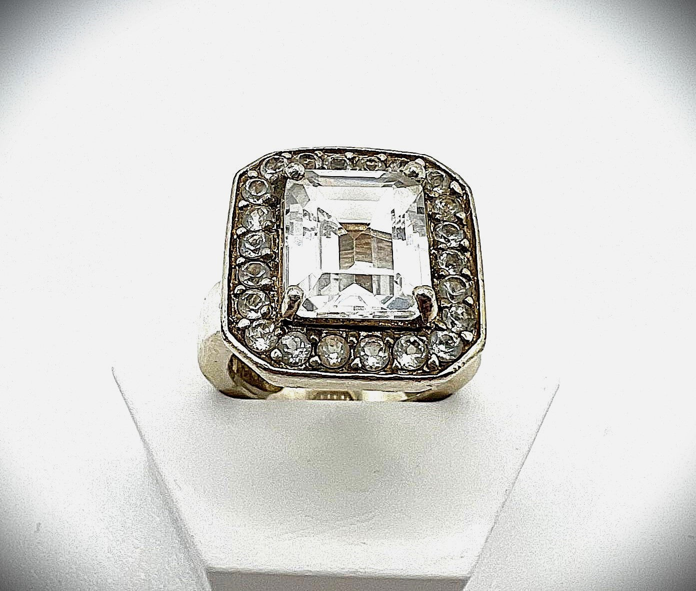 Vintage 925 Silber Ring mit Zirkonia und Pavé-Steinen