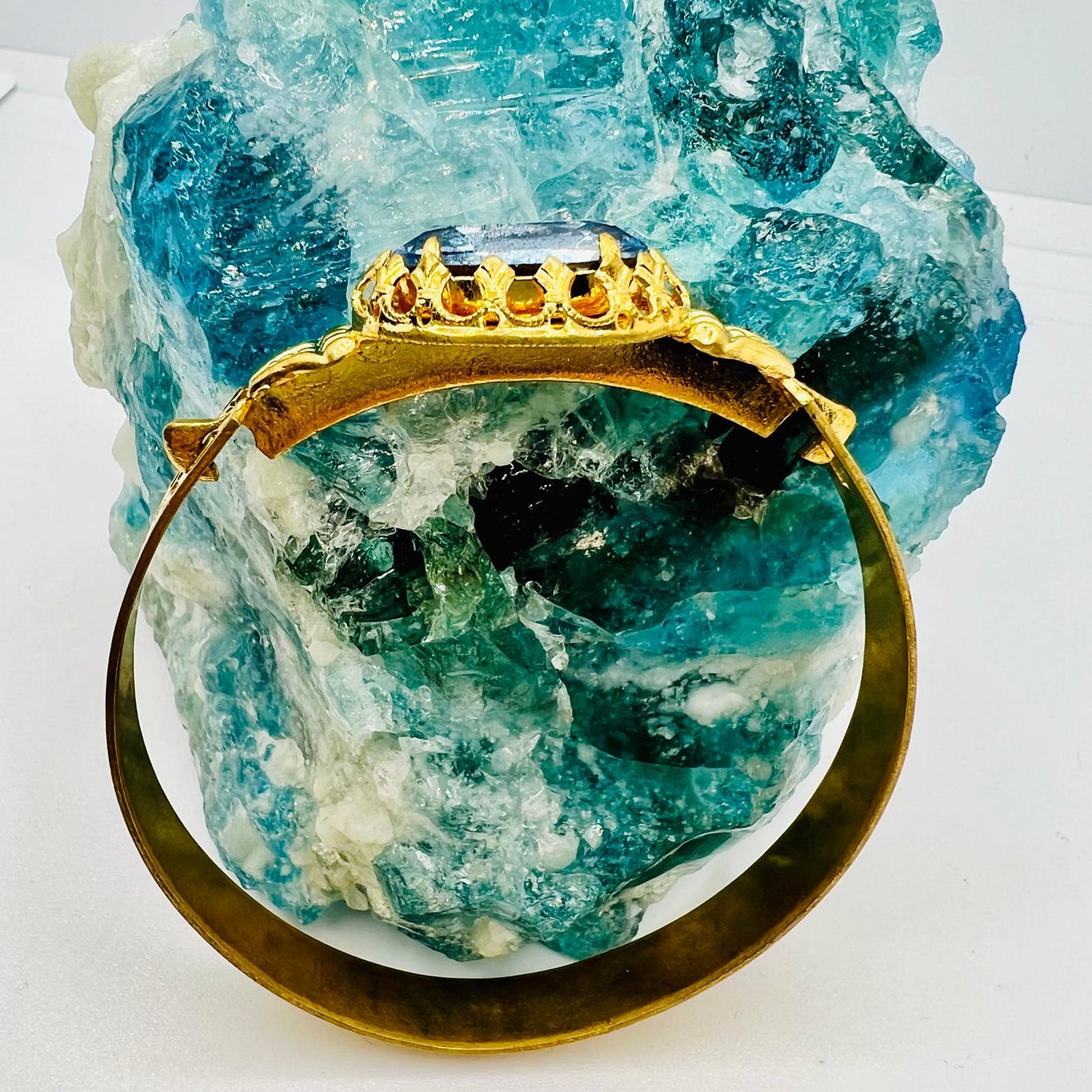 Vintage Armreif Vergoldet mit Blauem Strass Stein