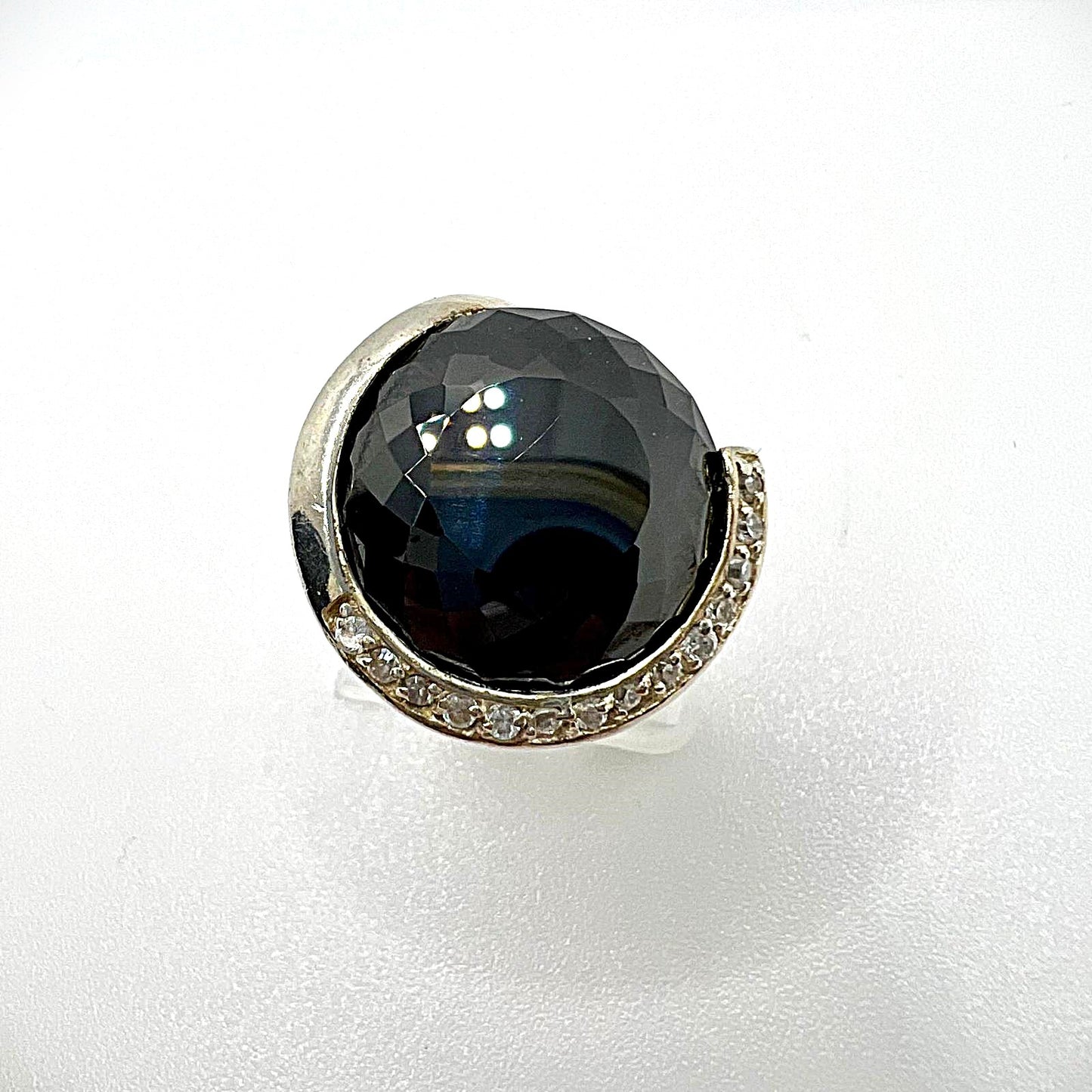 925 Silber Ring mit facettiertem schwarzem Zirkonia Stein