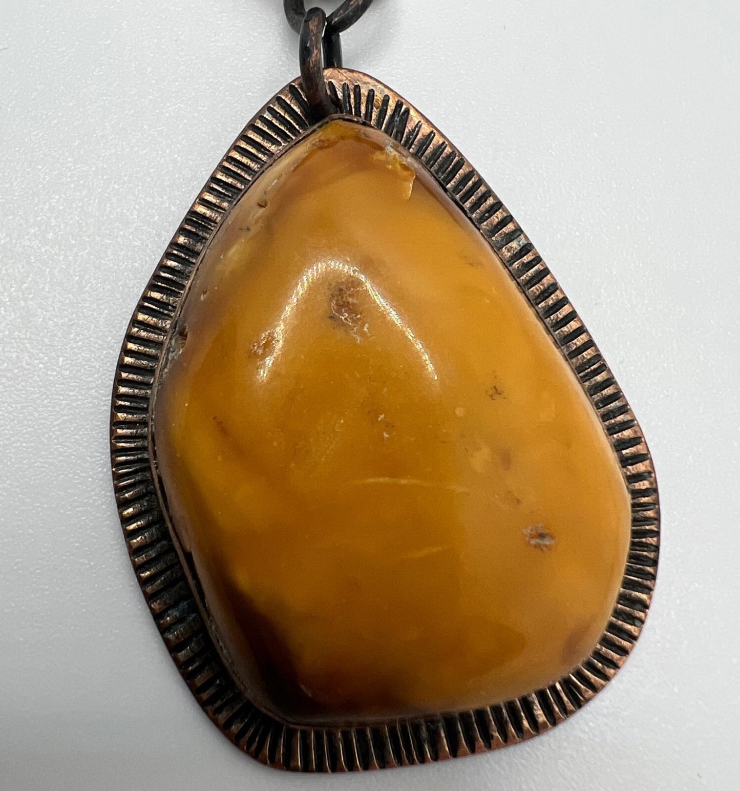 Biedermeier Bernstein Kette mit Kupferfassung