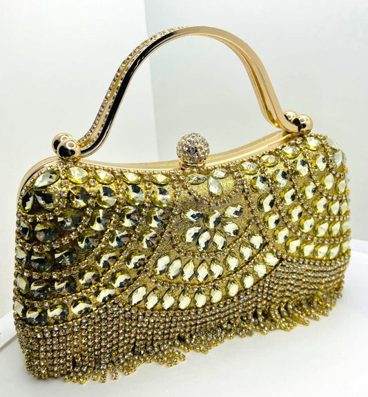 Luxury Gold Evening Bag with Crystals 