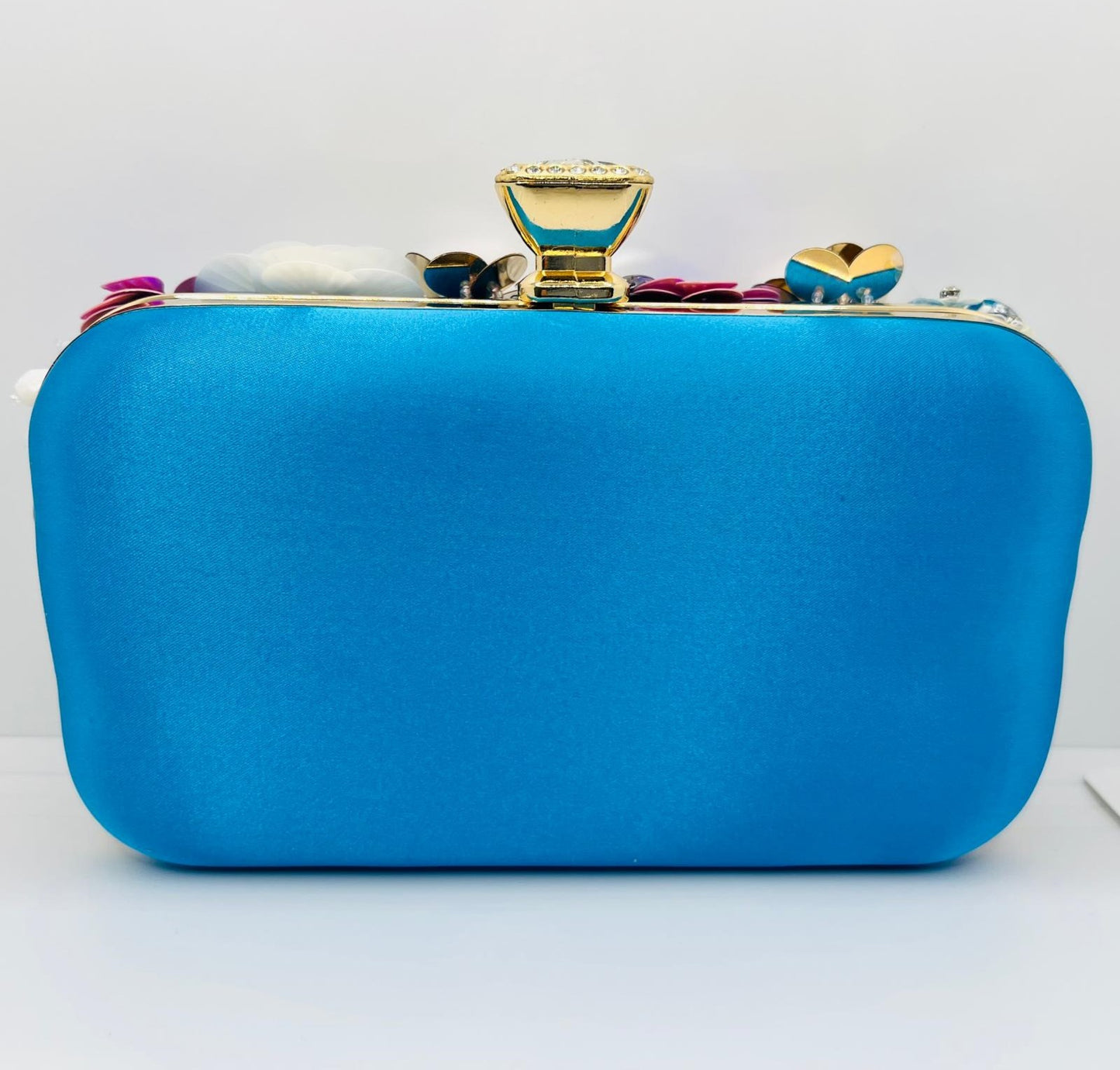 Luxuriöse Clutch mit 3D-Blumenstickerei - Blau