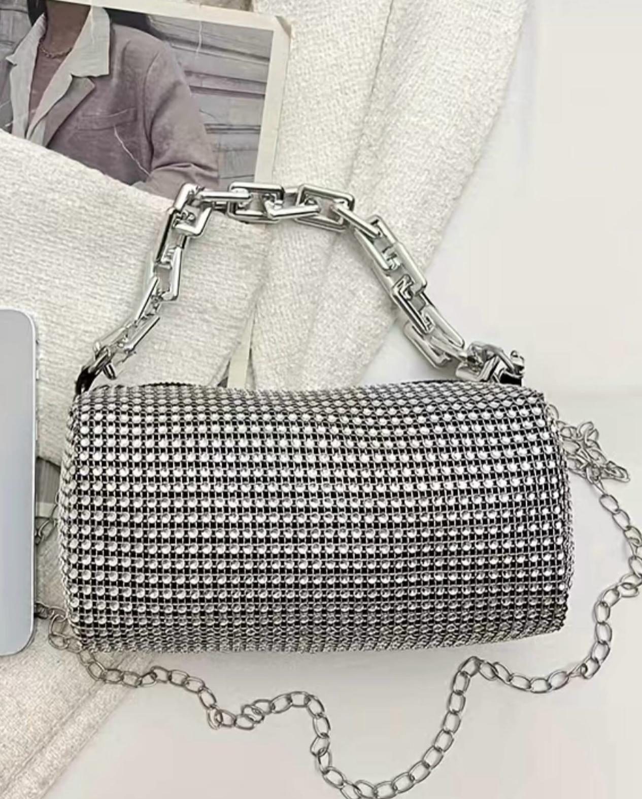 Cocktail Tasche Silber mit Kette