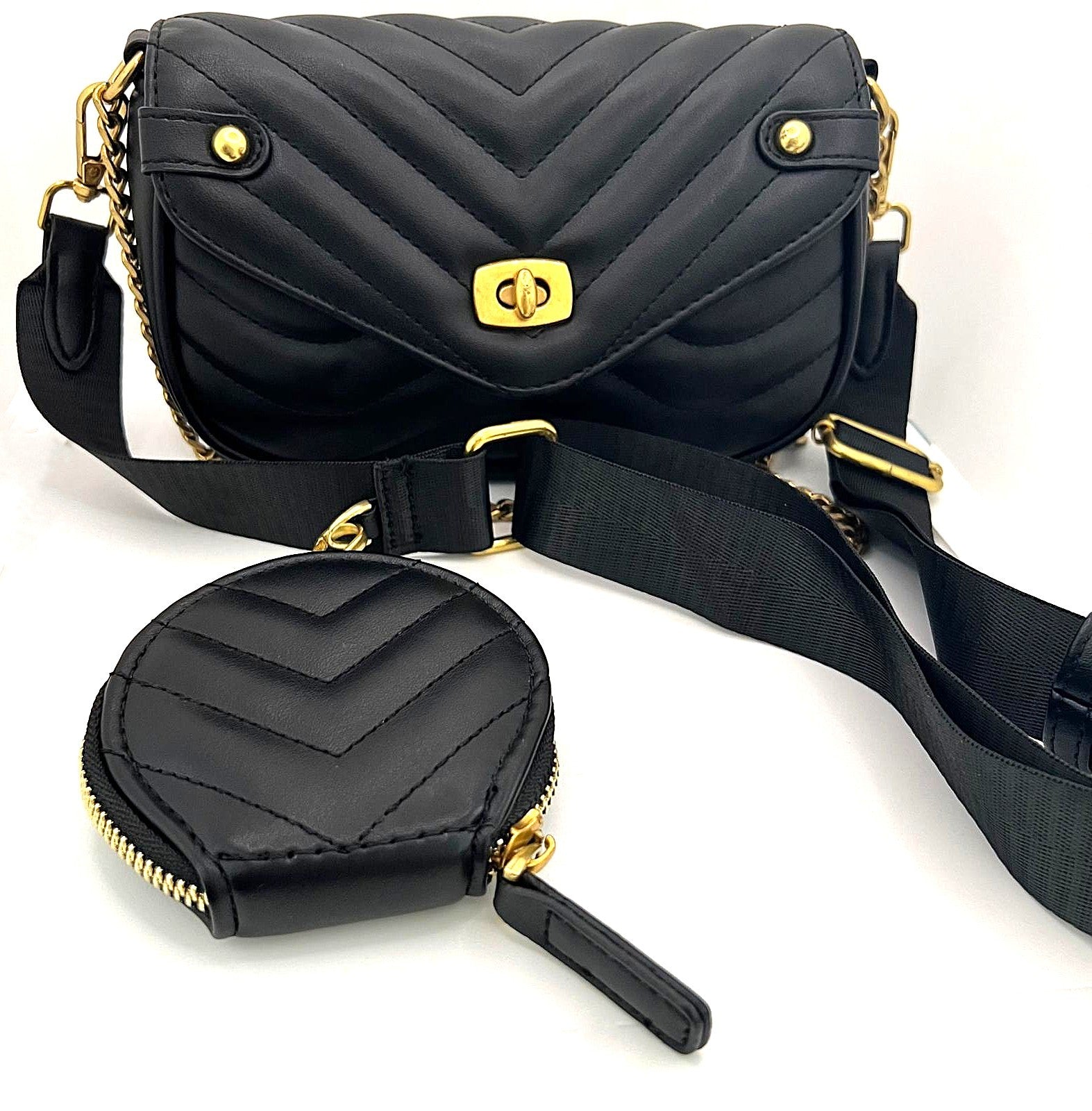 Stepp-Crossbody-Tasche Schwarz