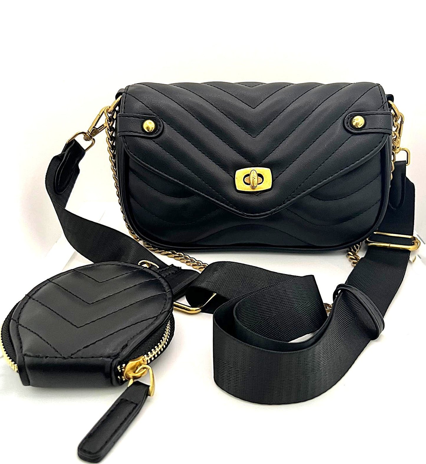 Stepp-Crossbody-Tasche Schwarz