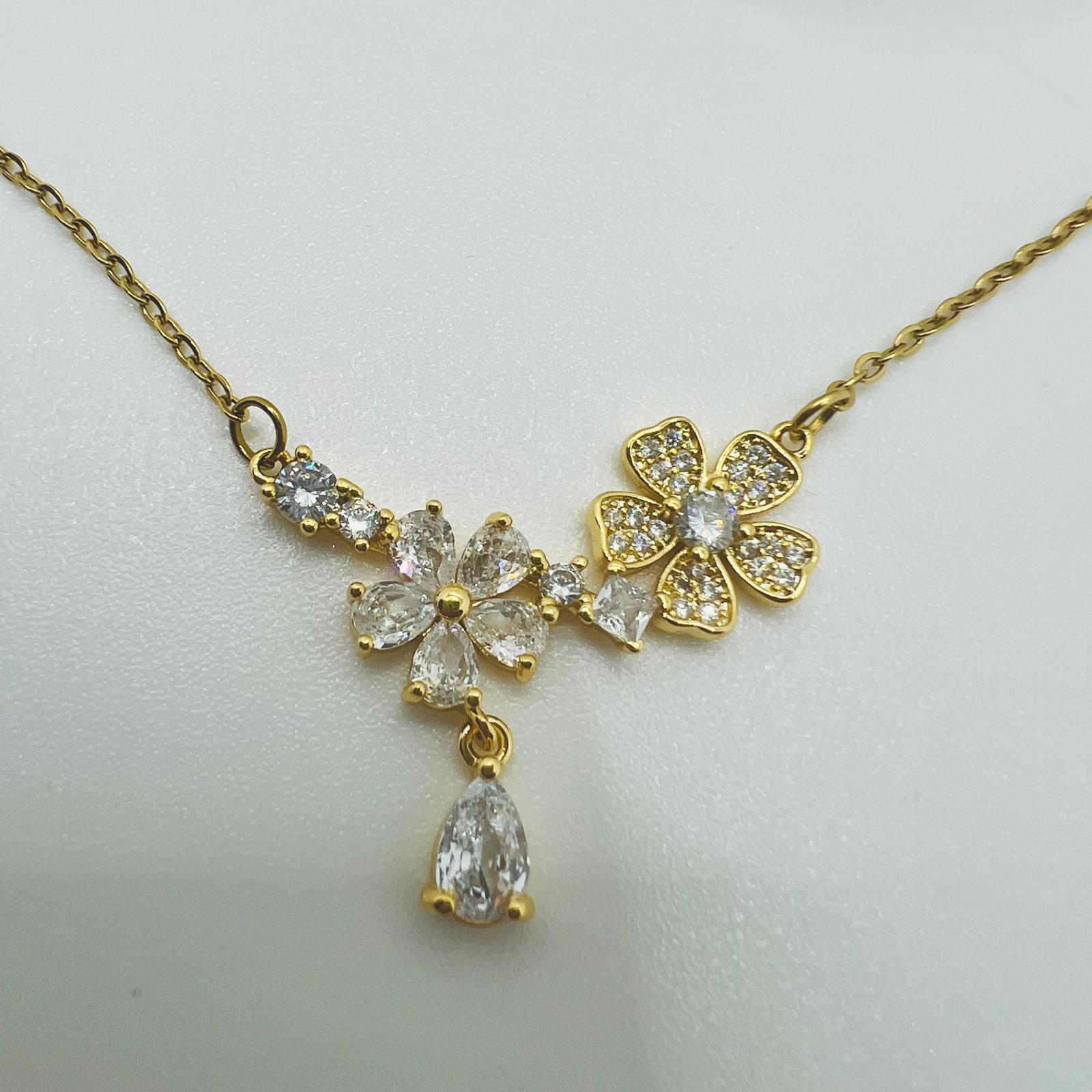 Crystal Flower Collier Kette Gold