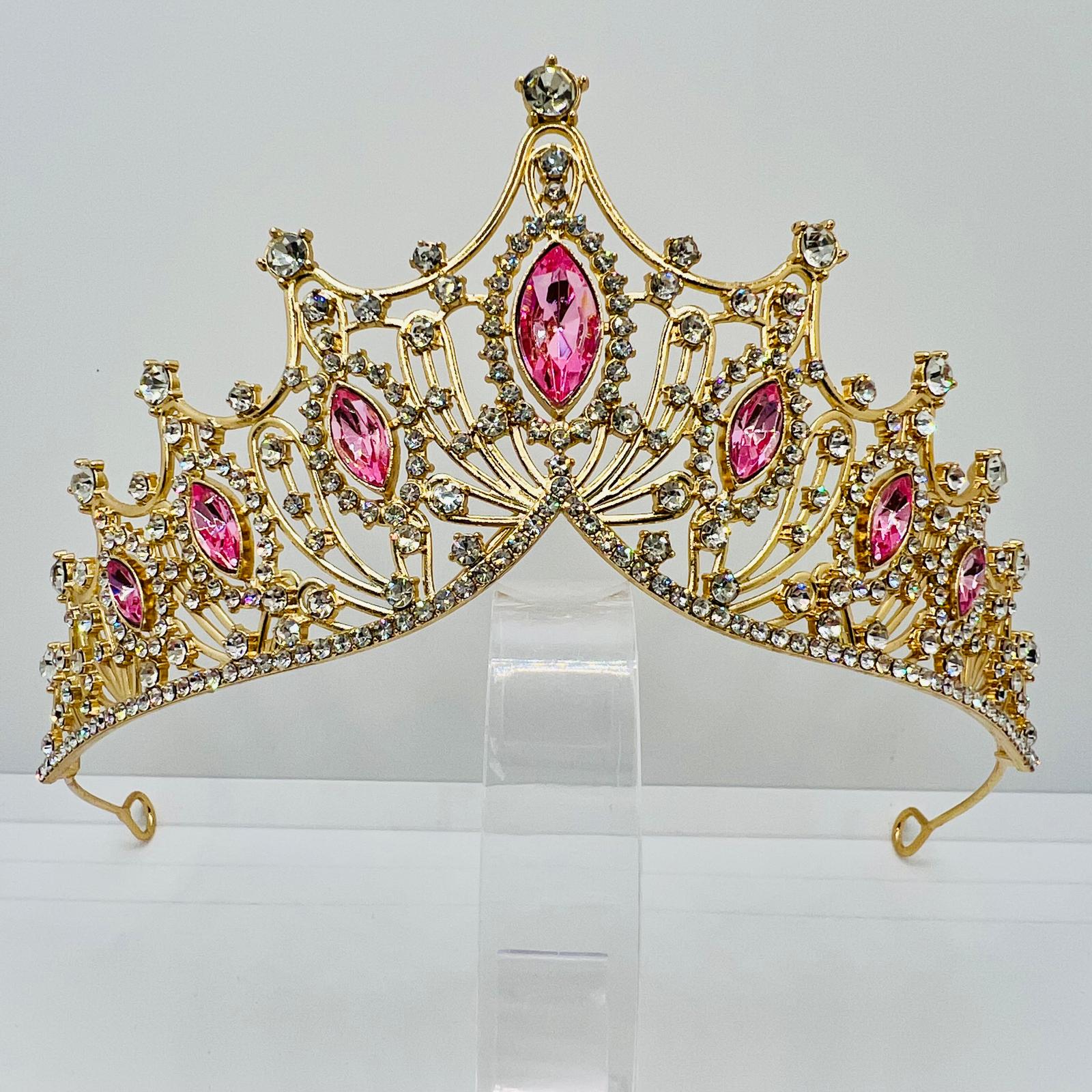 Diadem Krone in Gold mit Rosa