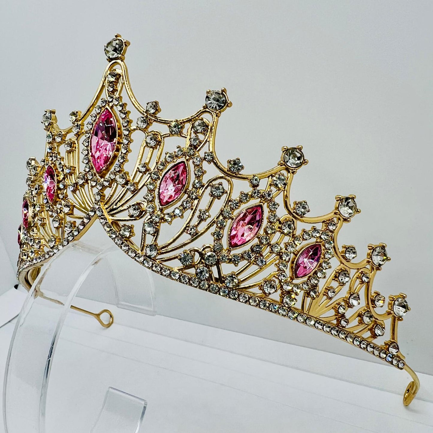 Diadem Krone in Gold mit Rosa