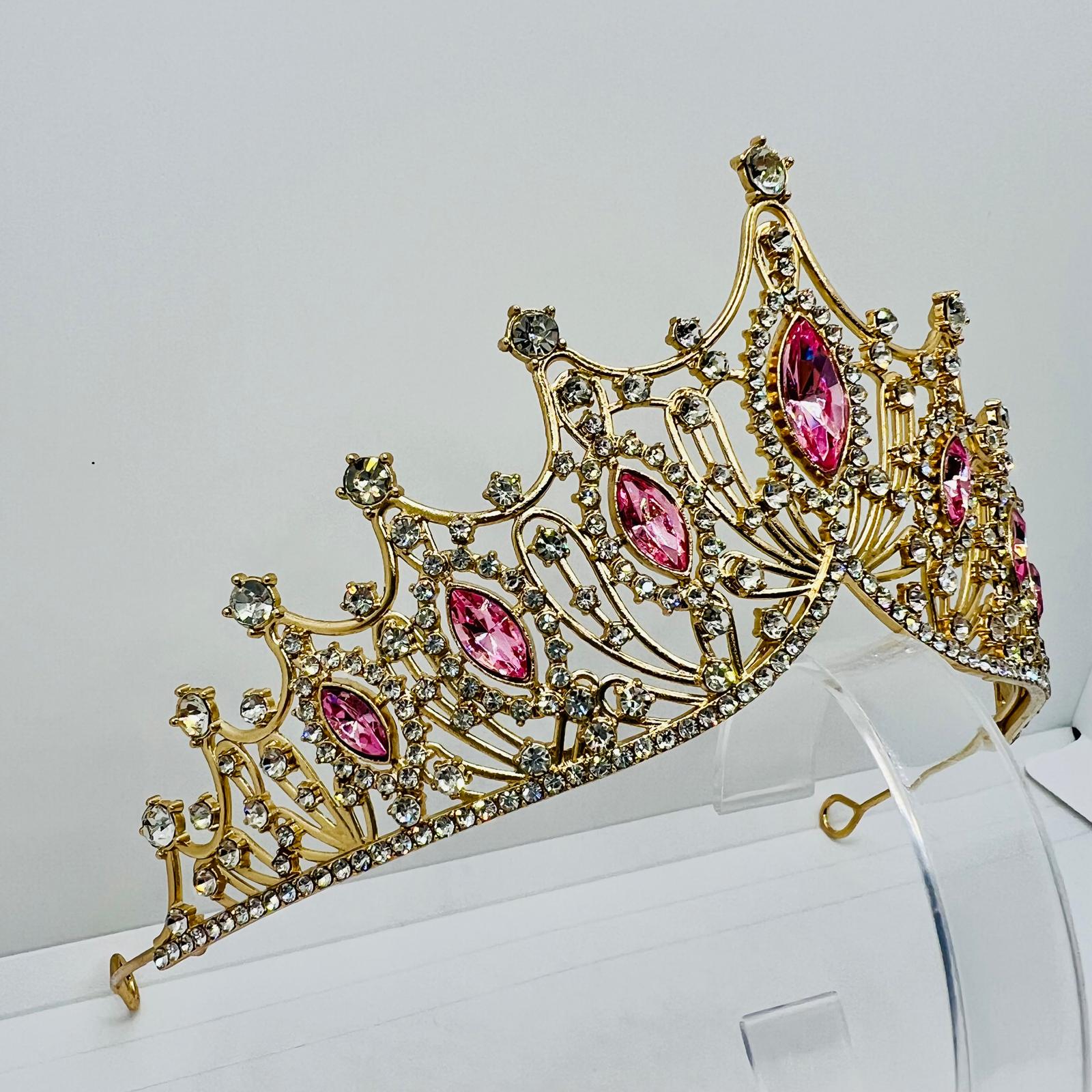 Diadem Krone in Gold mit Rosa