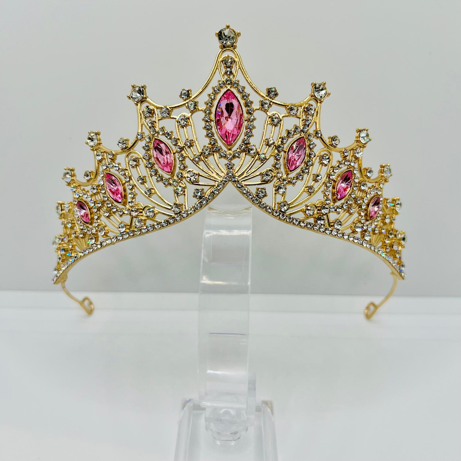 Diadem Krone in Gold mit Rosa