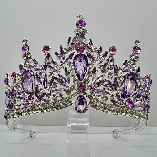  Diadem in Silber mit Lila Strasssteinen