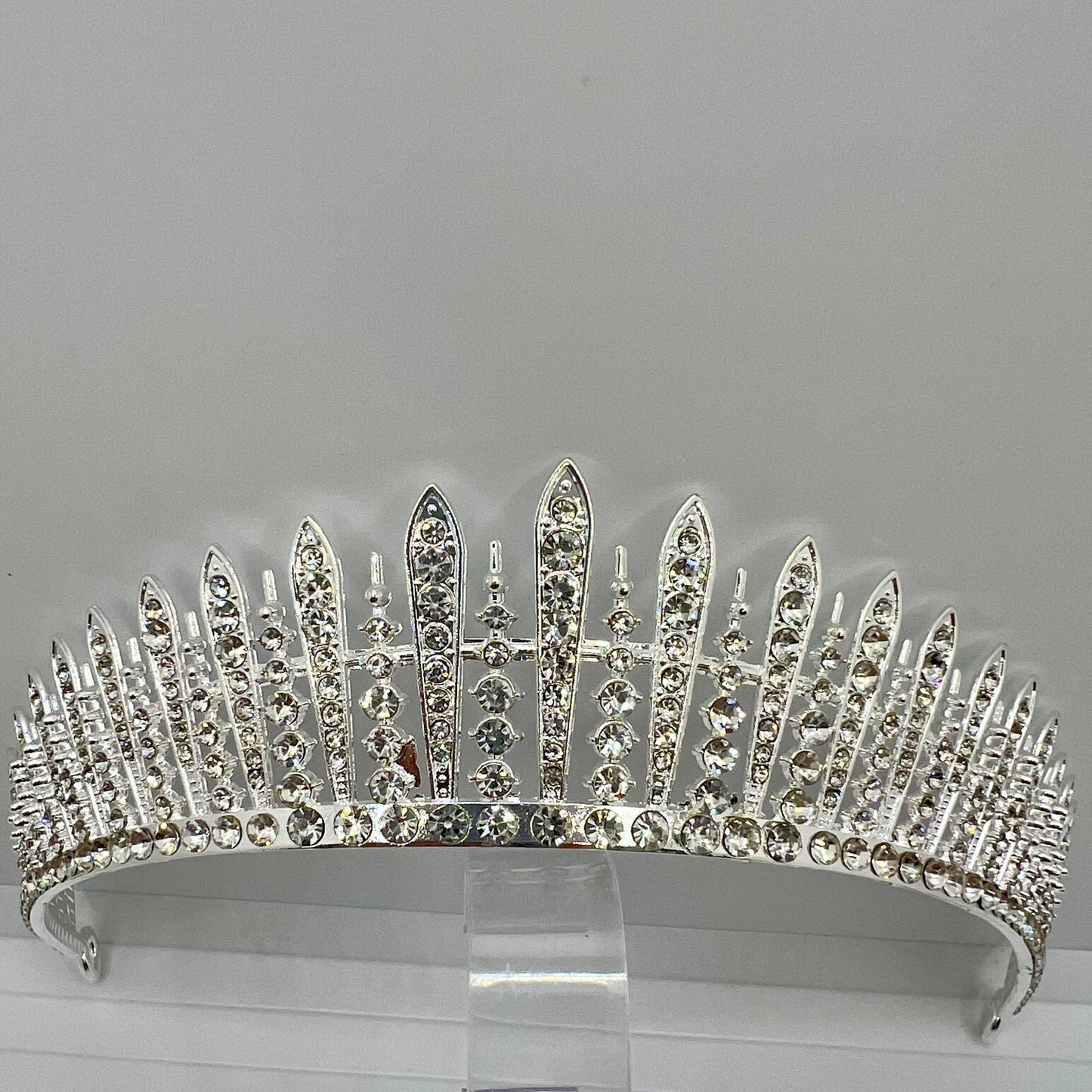  Tiara Diadem in Silber mit Strasssteinen