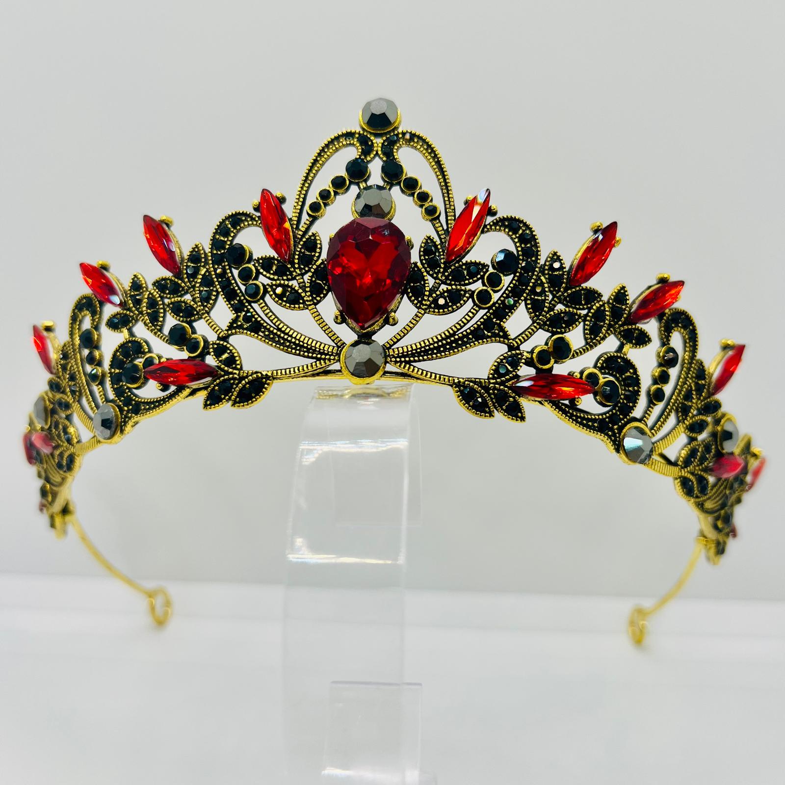 Diadem mit roten und schwarzen Strasssteinen