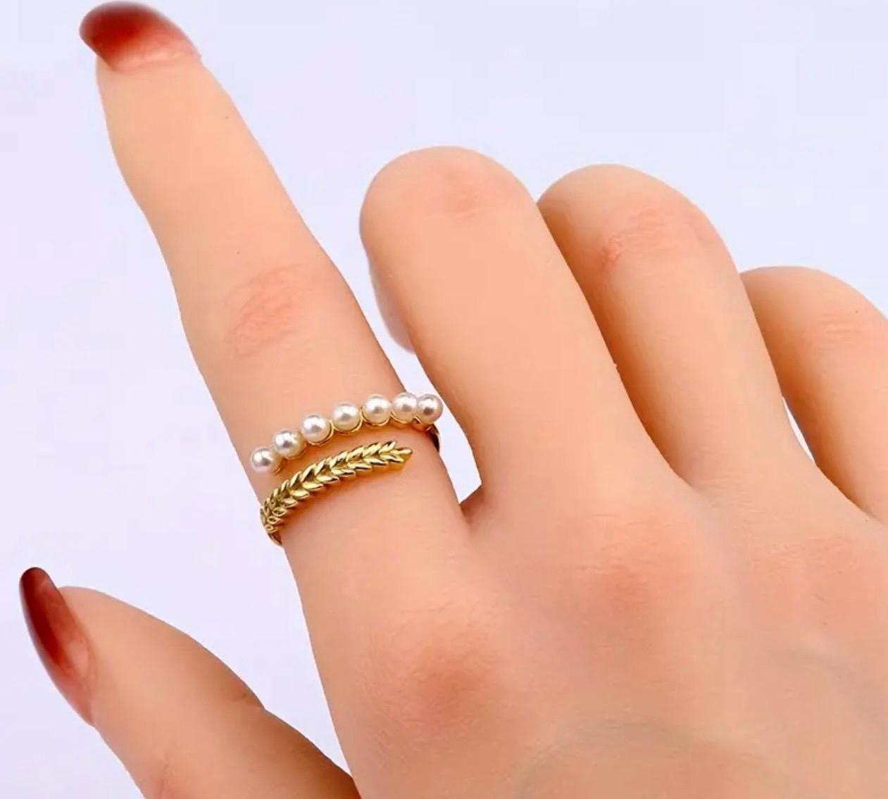 Boho Perlen Ring 925 Silber 24 Karat Vergoldet