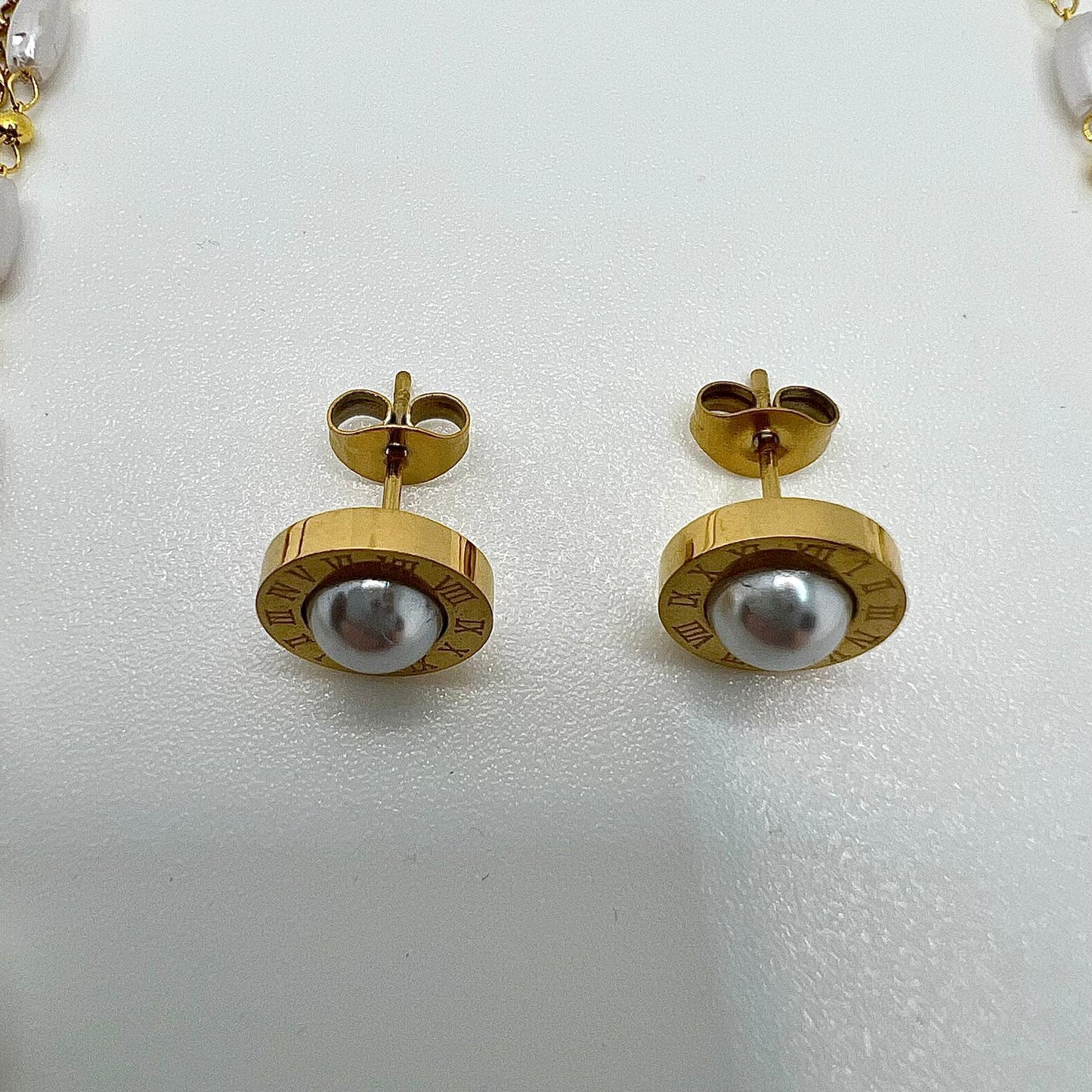 Perlen Set Doppelkette mit Collier Anhänger und Ohrsteckern