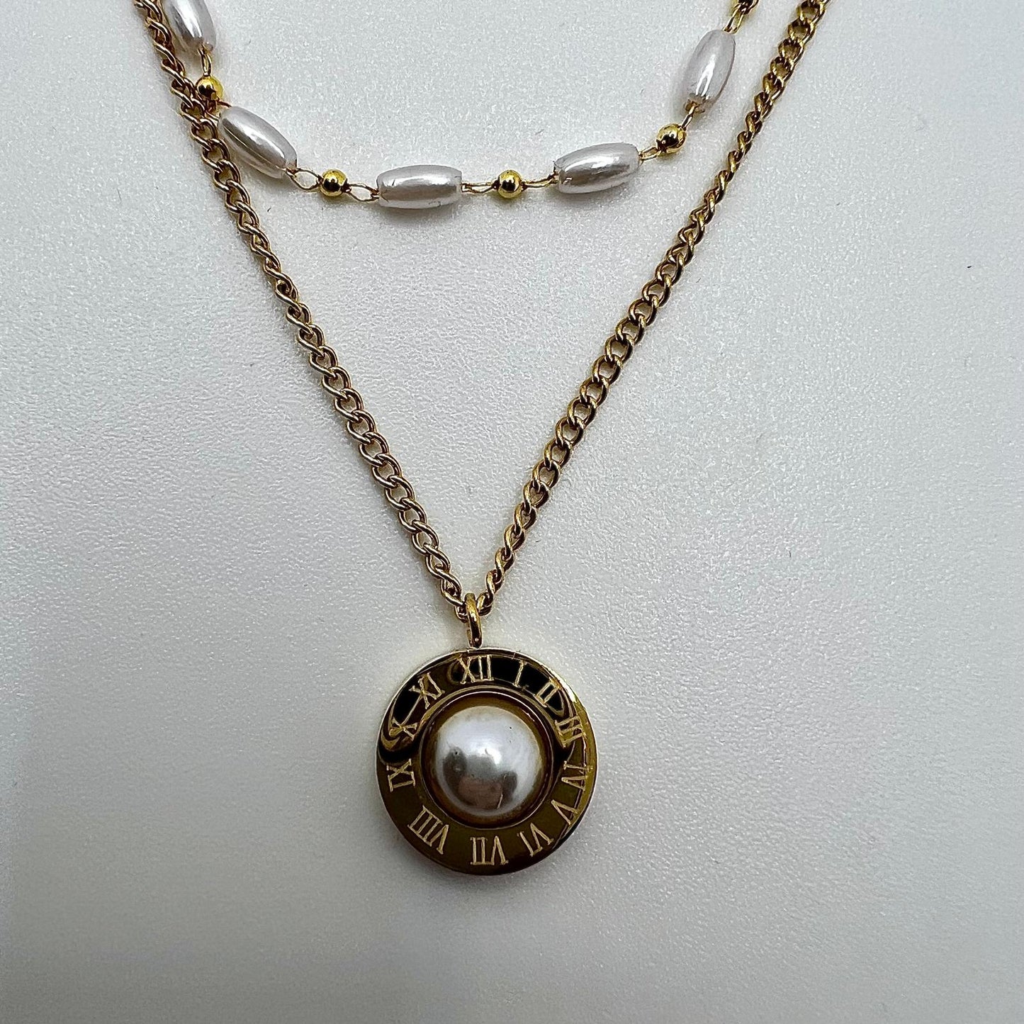 Perlen Set Doppelkette mit Collier Anhänger und Ohrsteckern