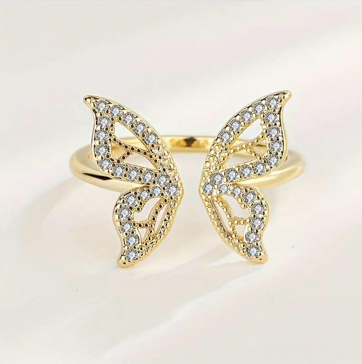 Schmetterling Ring aus Titanstahl Gold