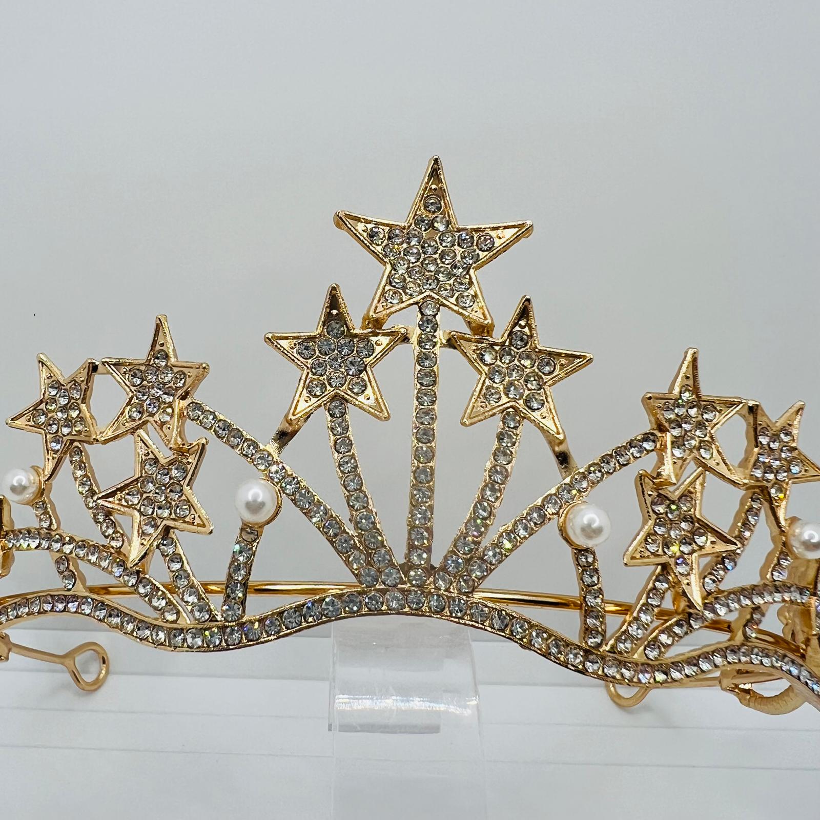 Sternen Diadem in Gold mit Strass und Perlen