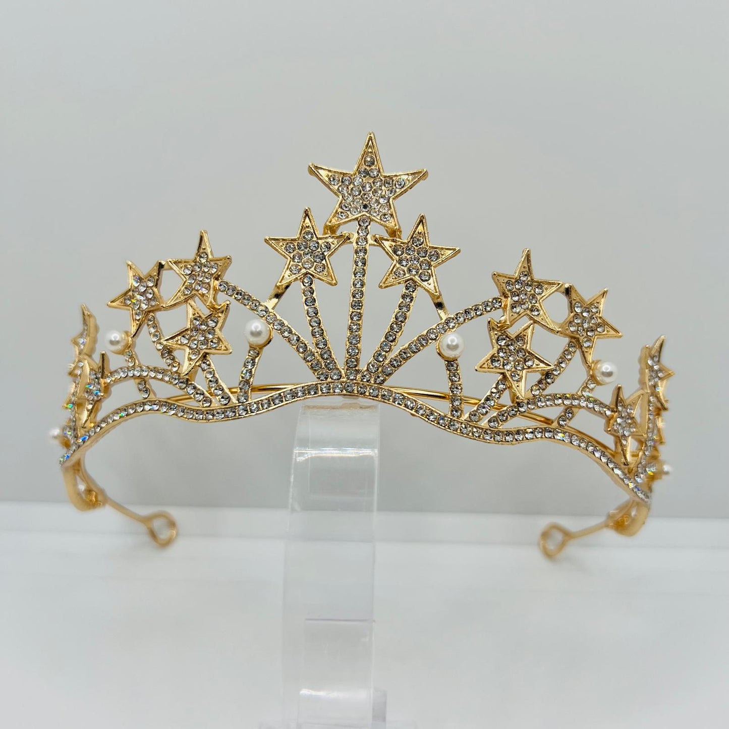 Sternen Diadem in Gold mit Strass und Perlen