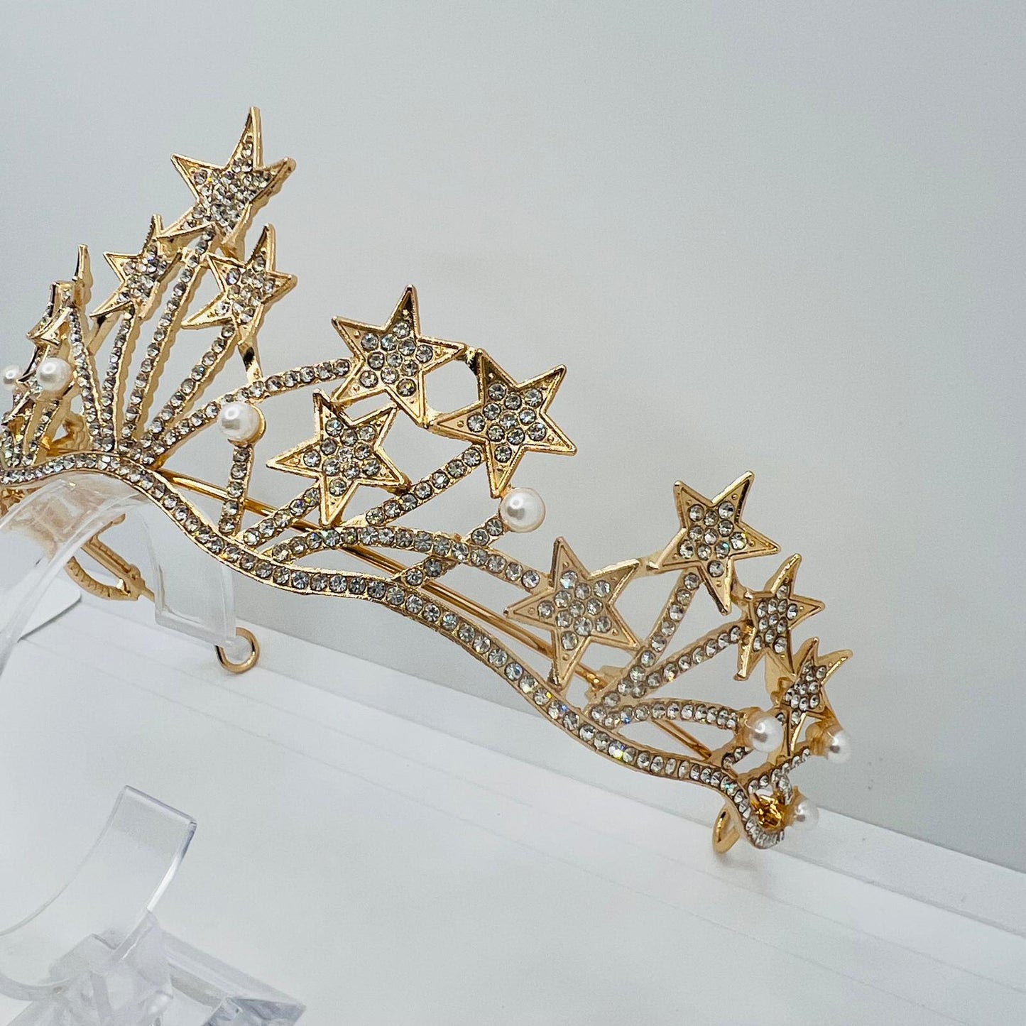 Sternen Diadem in Gold mit Strass und Perlen