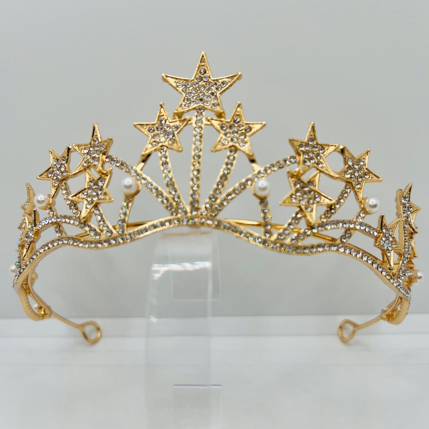 Sternen Diadem in Gold mit Strass und Perlen