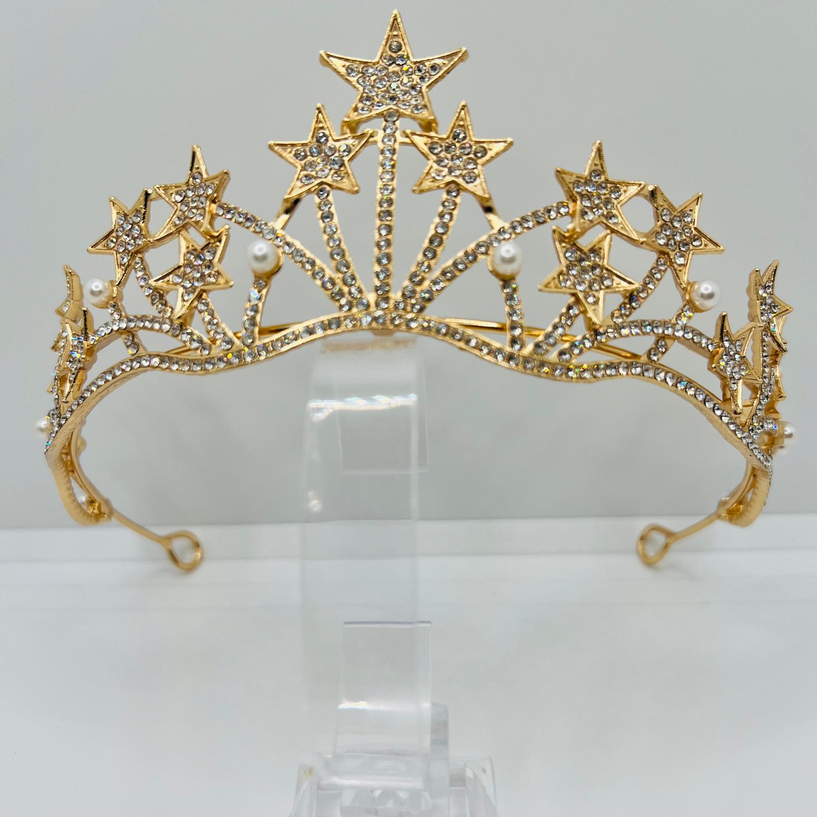 Sternen Diadem in Gold mit Strass und Perlen