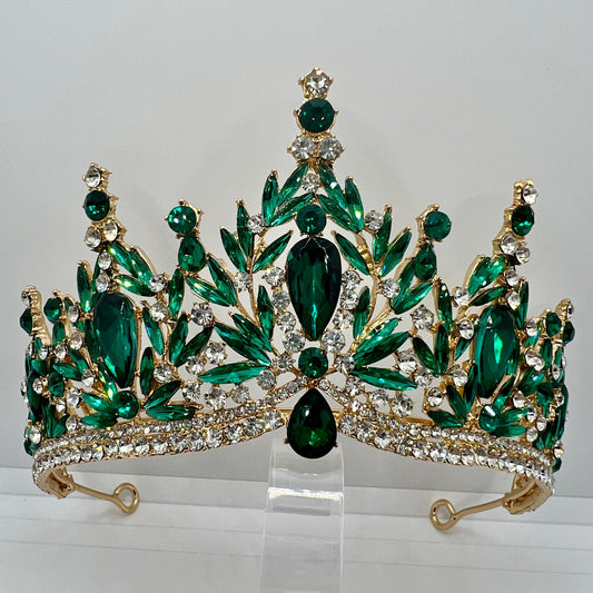 Diadem in Gold mit Smaragdgrünen Strasssteinen