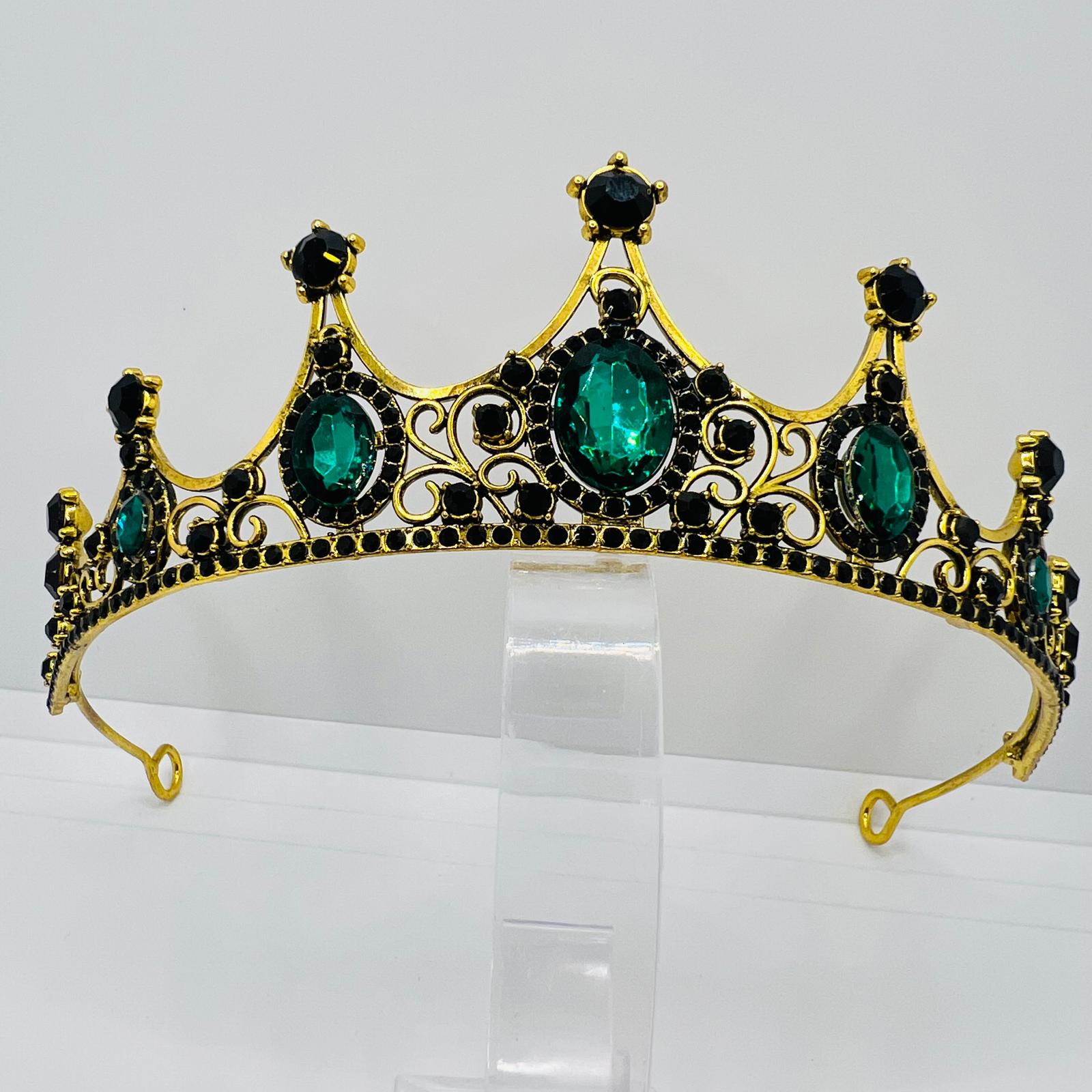 Tiara im Barockstil mit Grünen und Schwarzen Strasssteinen