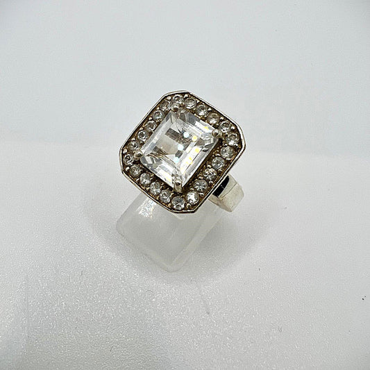 Vintage 925 Silber Ring mit Zirkonia und Pavé-Steinen