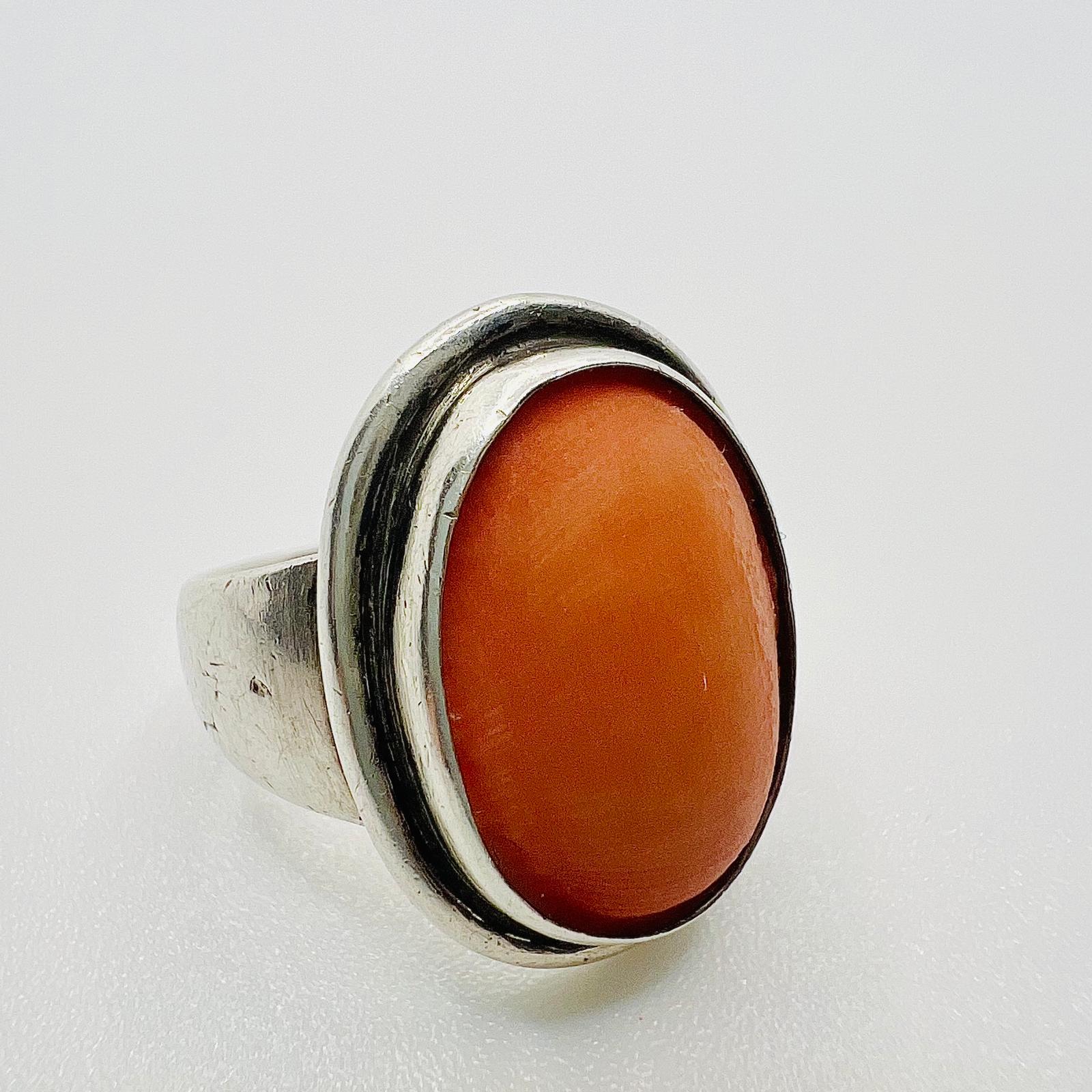 Vintage Koralle Ring 925 Silber Größe 7