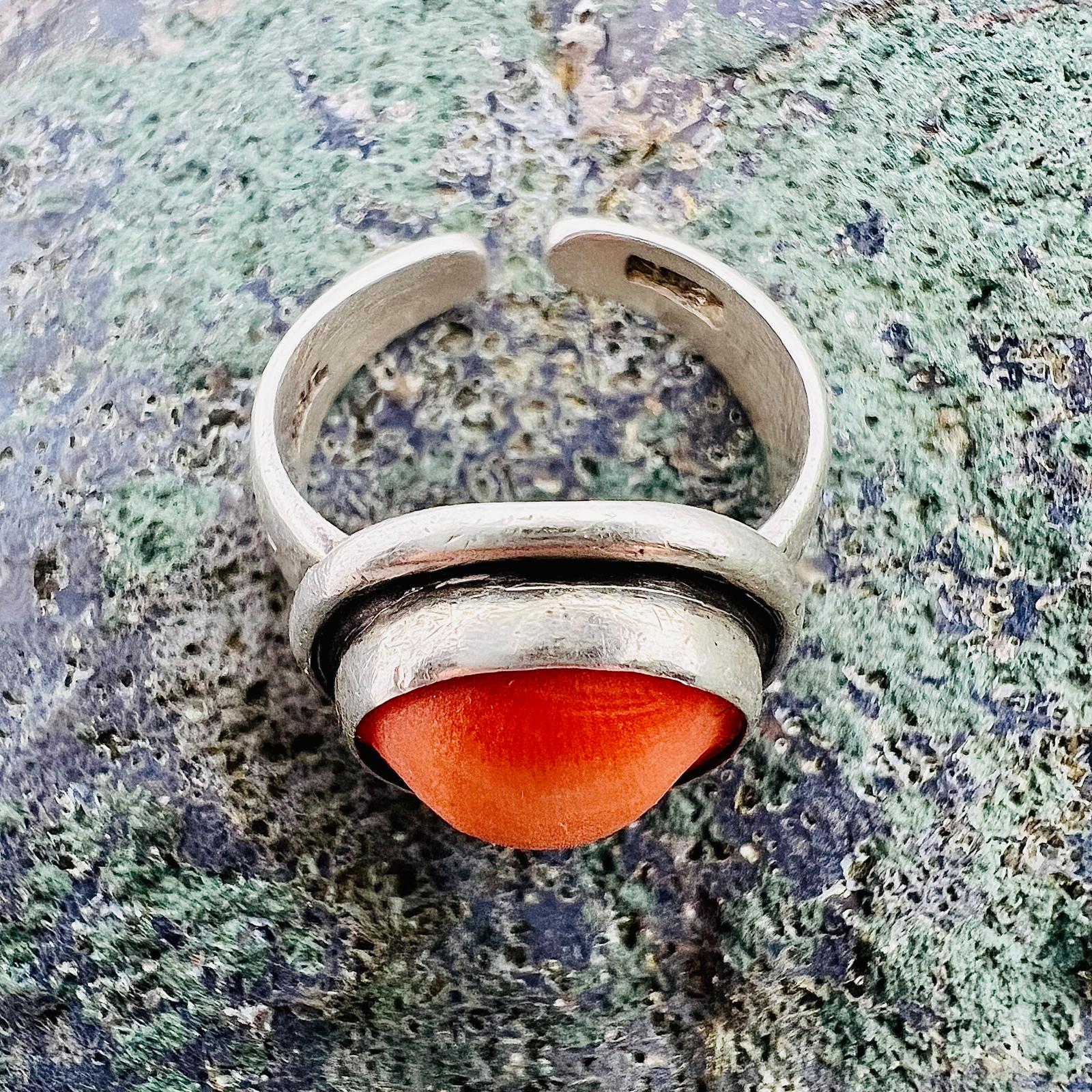 Vintage Koralle Ring 925 Silber Größe 7