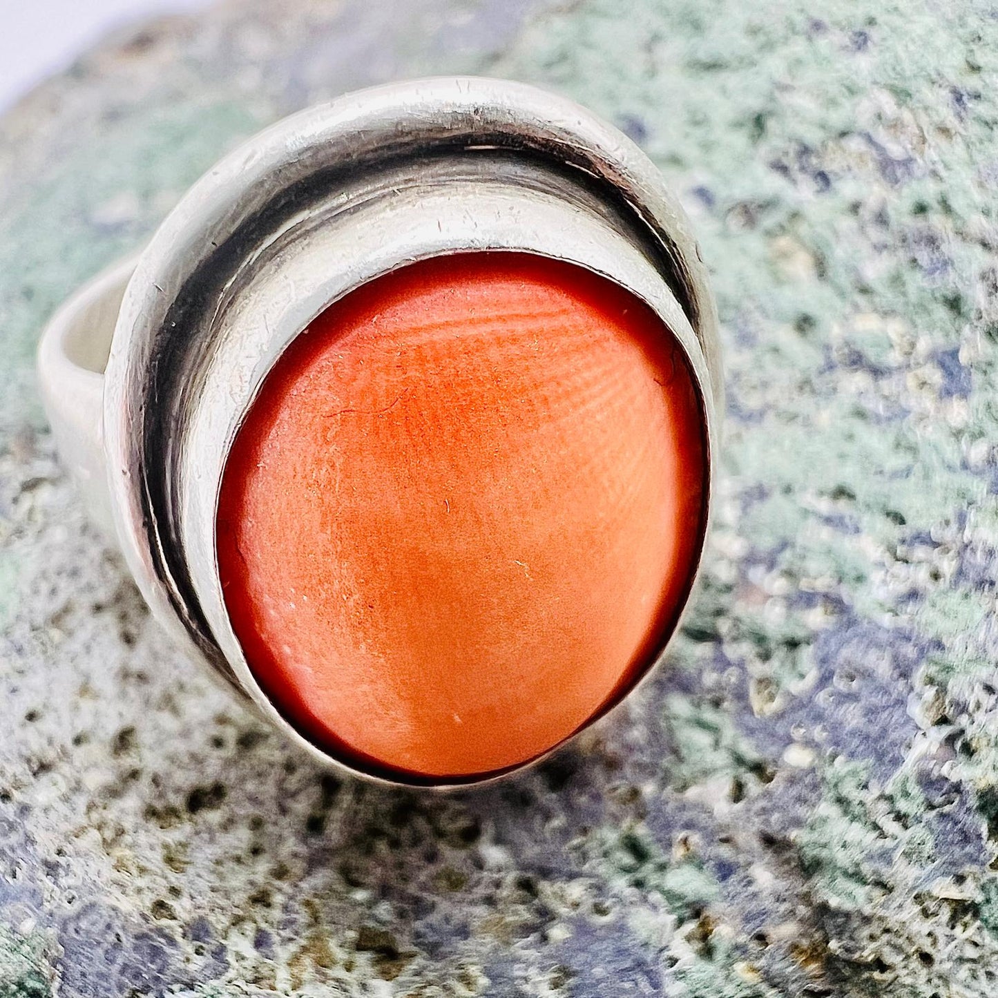 Vintage Koralle Ring 925 Silber Größe 7